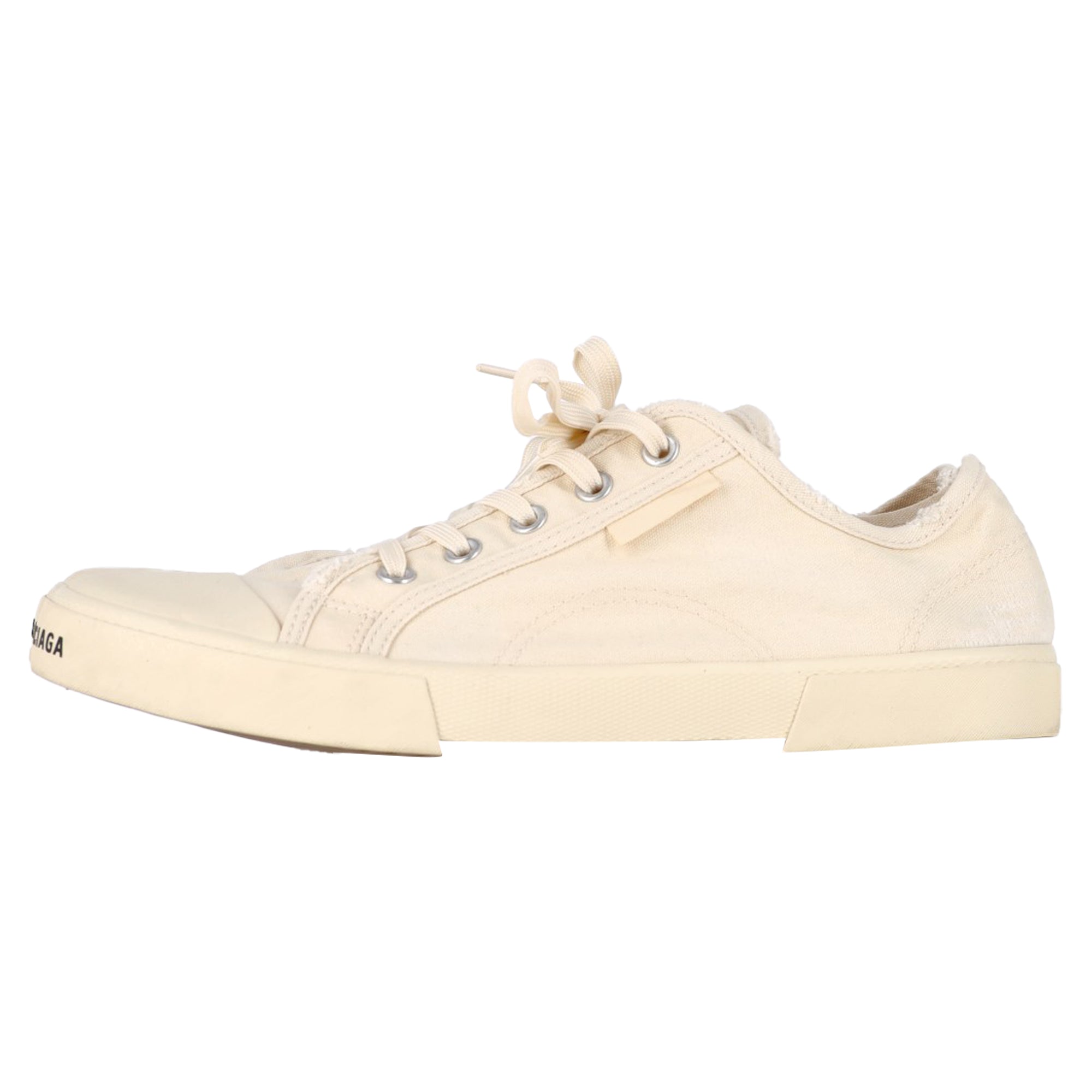 Balenciaga Paris Distressed Low-Top Sneakers in Cream Canvas