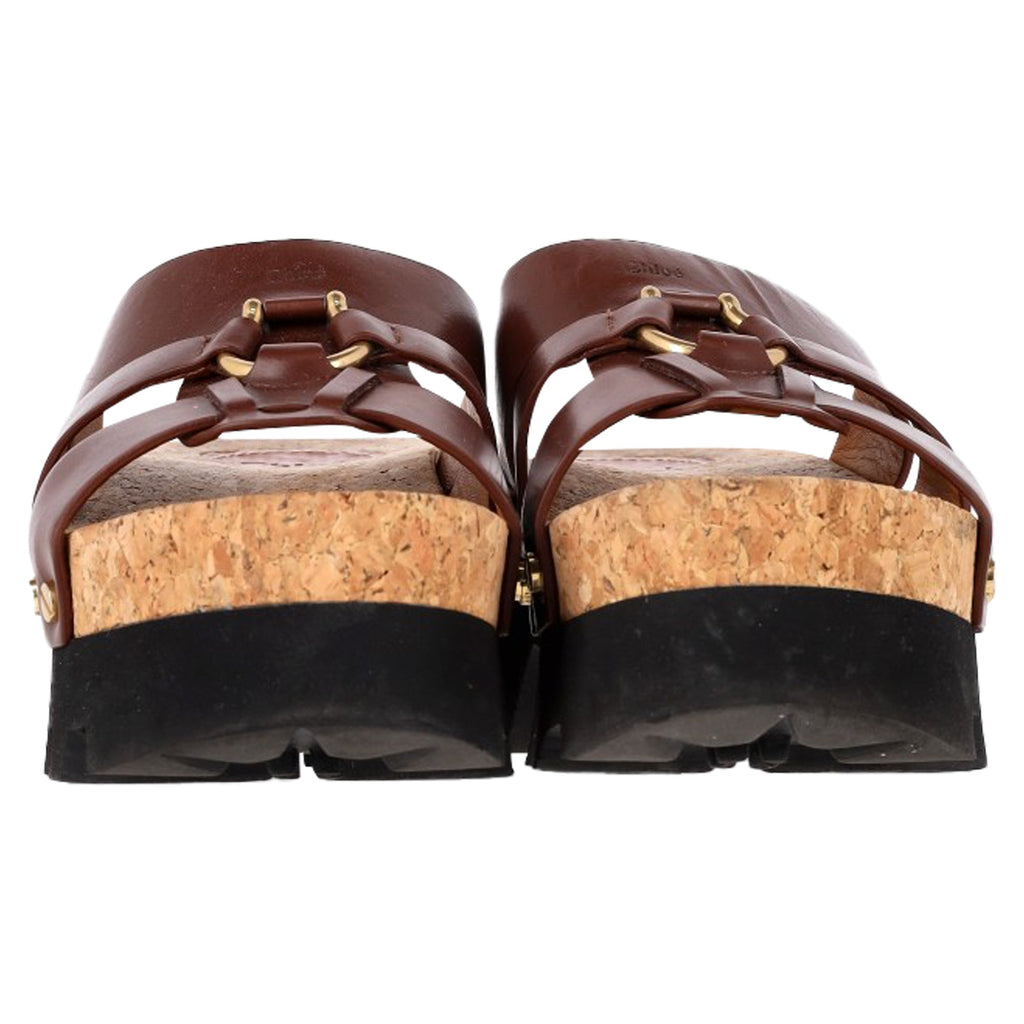 Chloé Owena Platform Sandals in Brown Calf Leather