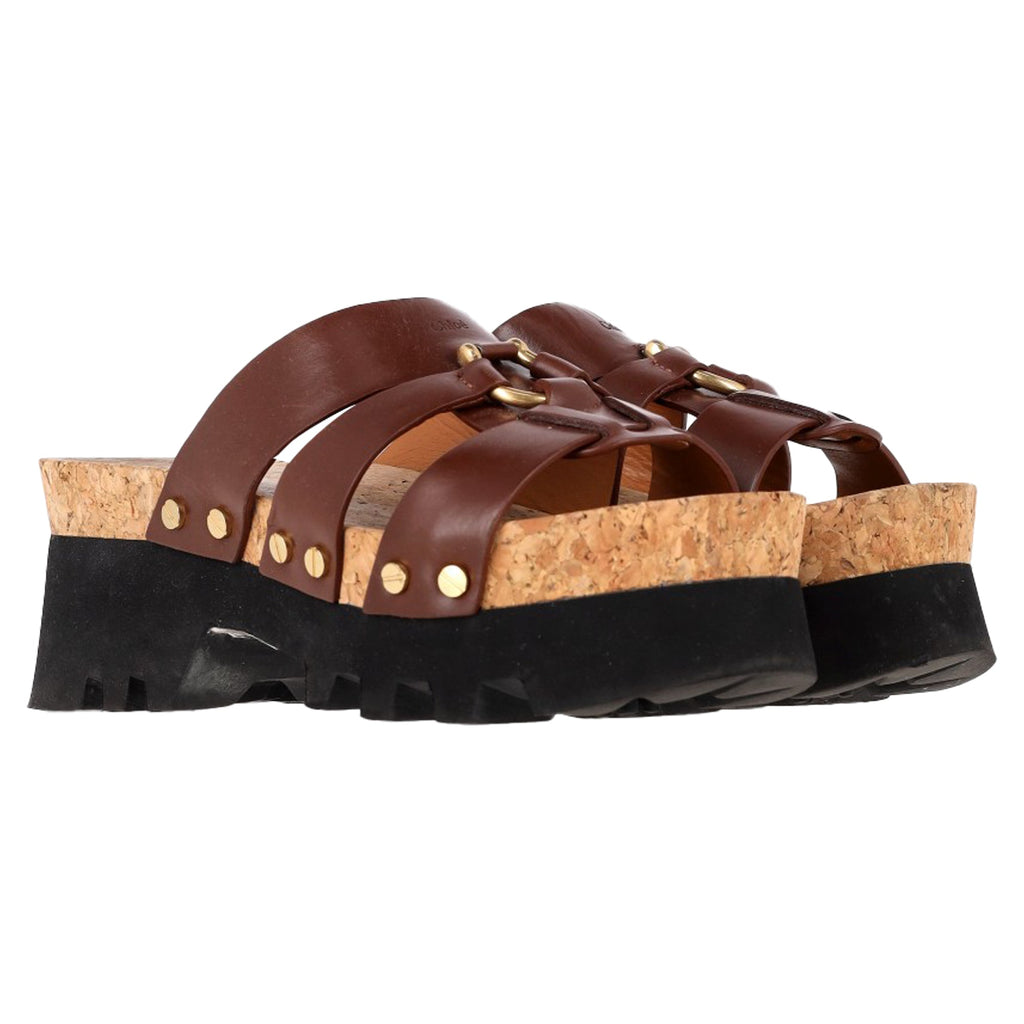 Chloé Owena Platform Sandals in Brown Calf Leather