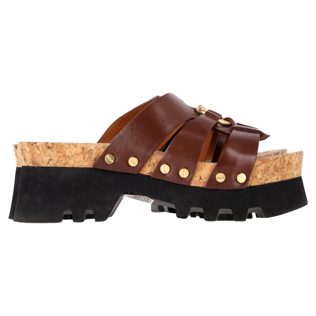 Chloé Owena Platform Sandals in Brown Calf Leather