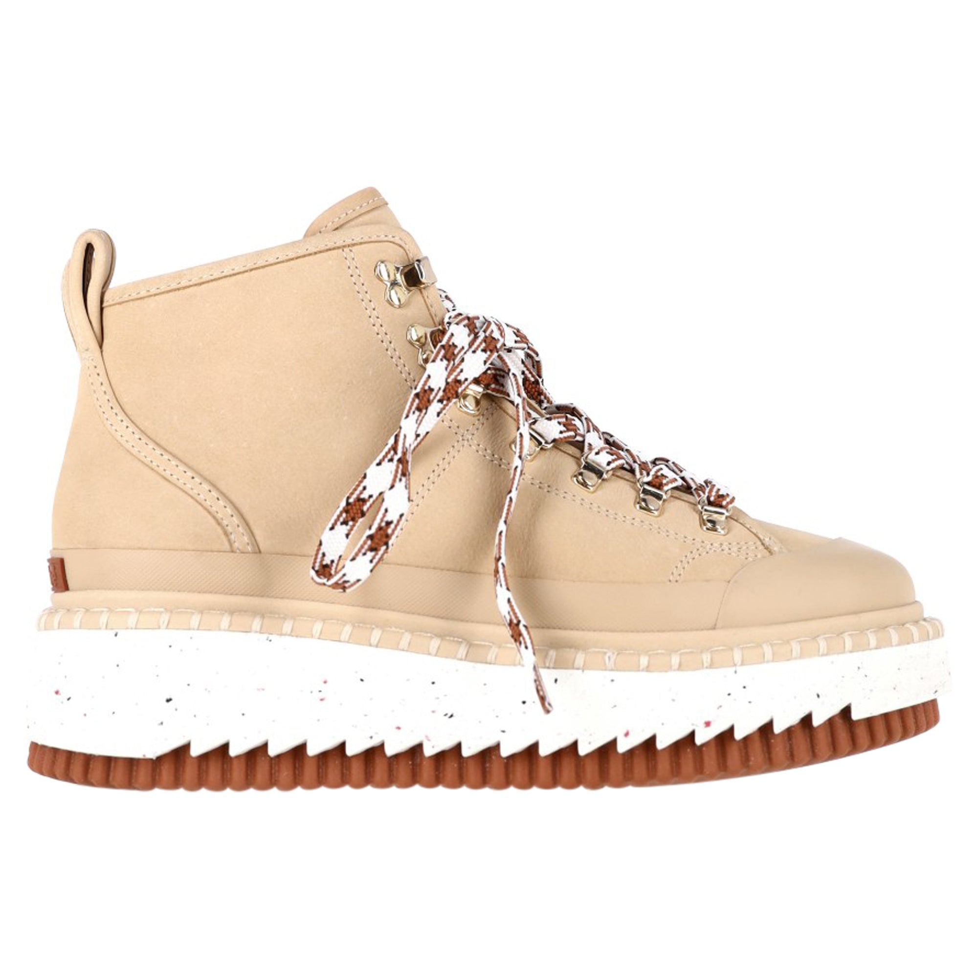 Chloé Lilli Nubuck Platform Ankle Boots in Beige Sheepskin