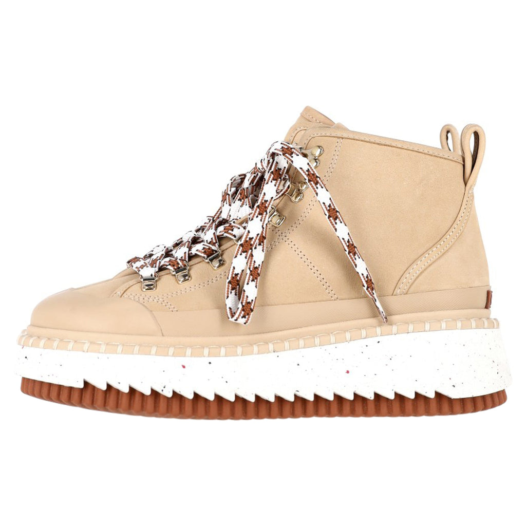 Chloé Lilli Nubuck Platform Ankle Boots in Beige Sheepskin