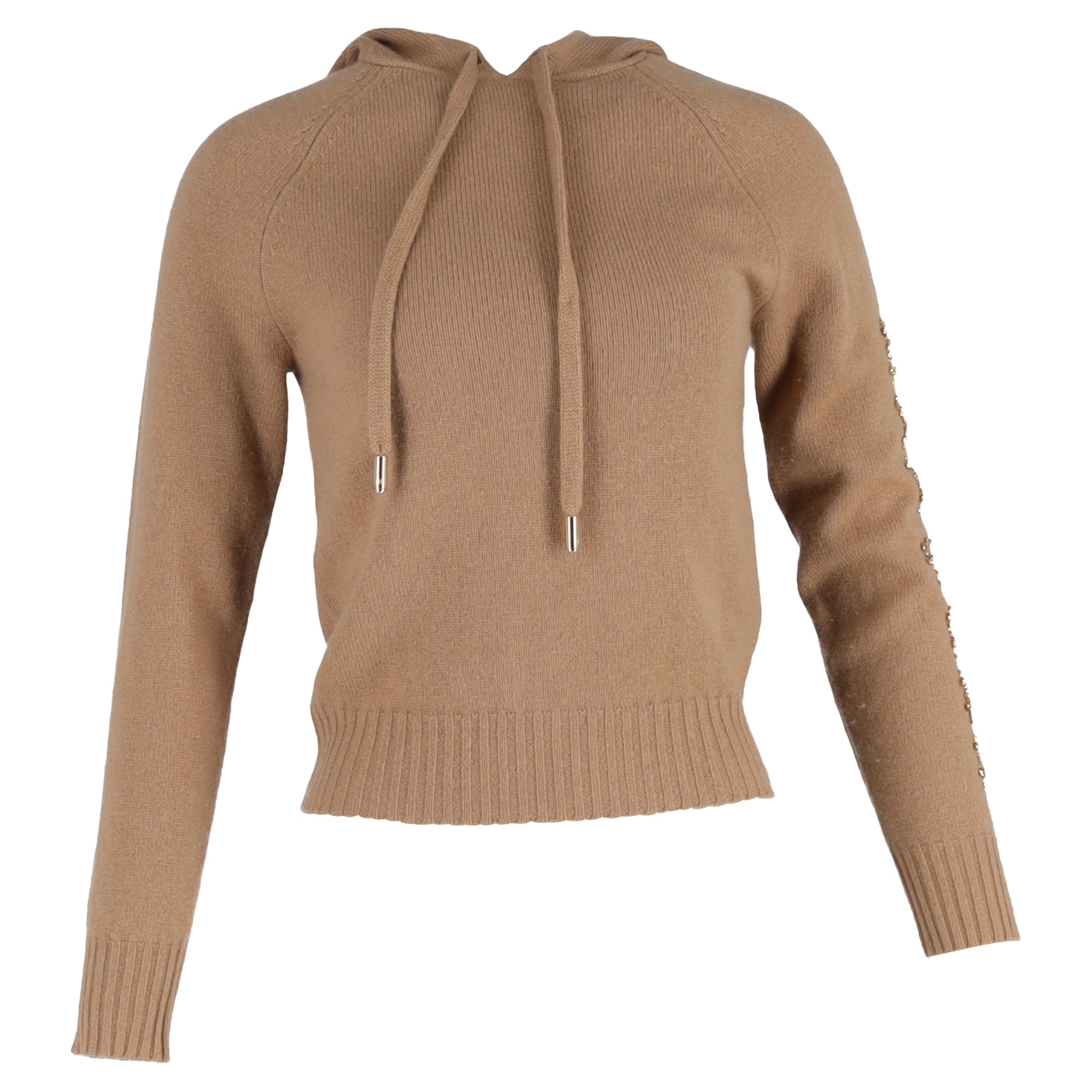 Max Mara Ananas Knit Embellished Hoodie in Brown Wool
