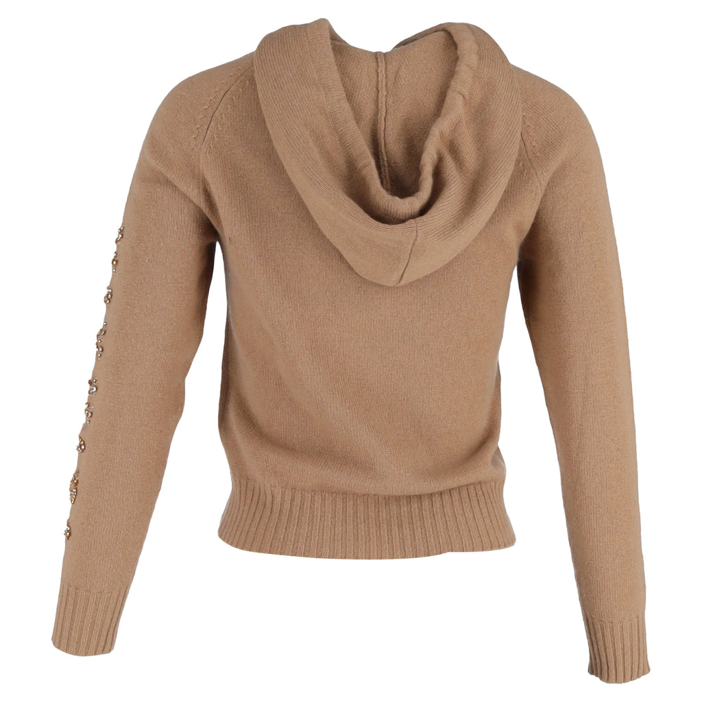 Max Mara Ananas Knit Embellished Hoodie in Brown Wool