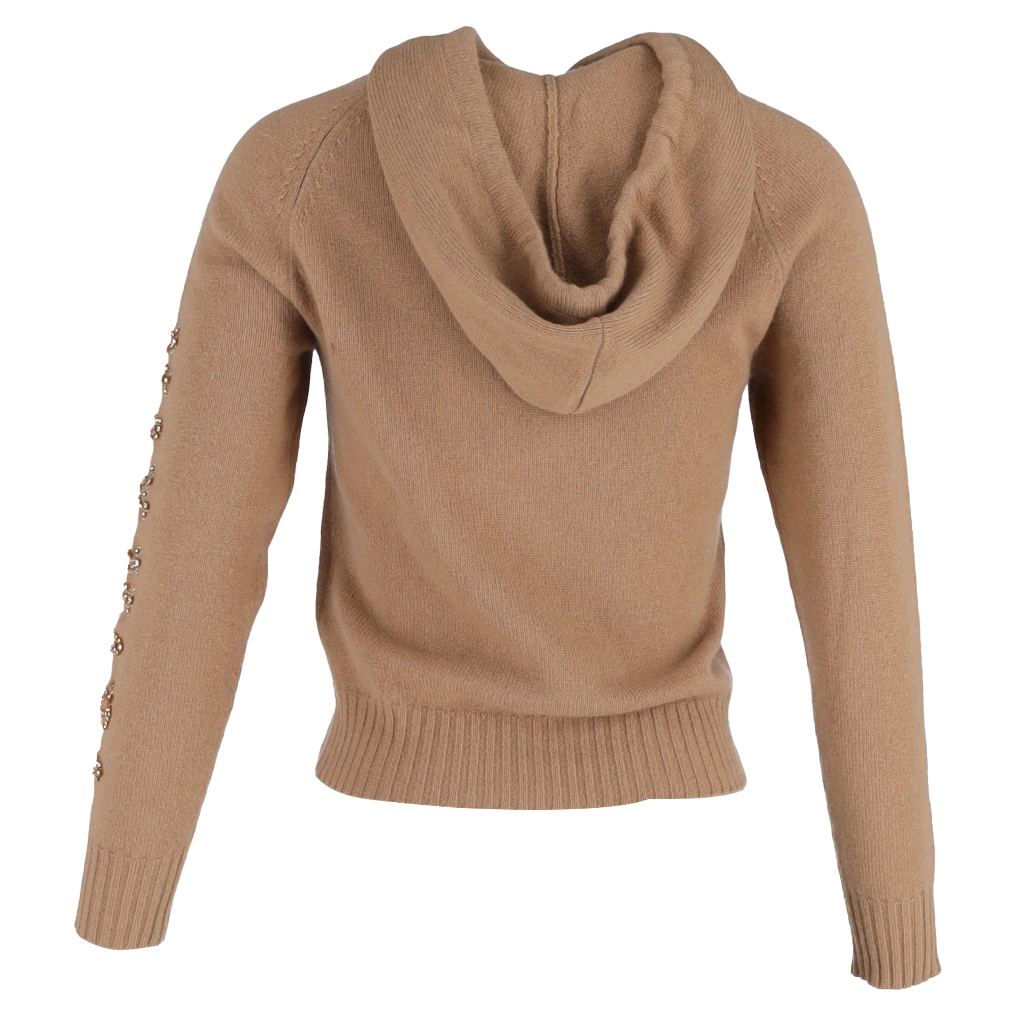 Max Mara Ananas Knit Embellished Hoodie in Brown Wool