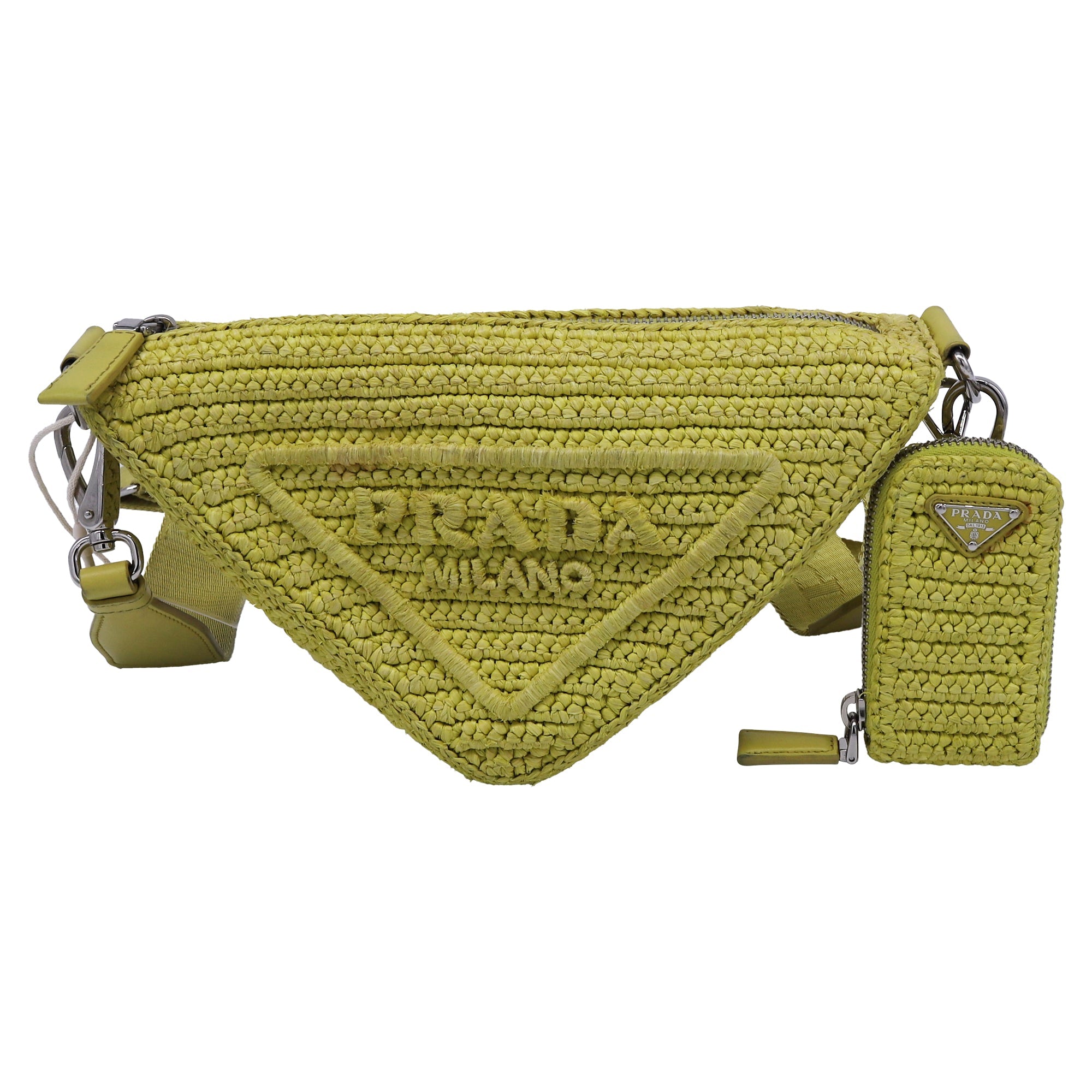 Triangle Logo Zip Crossbody Bag Crochet Raffia Small