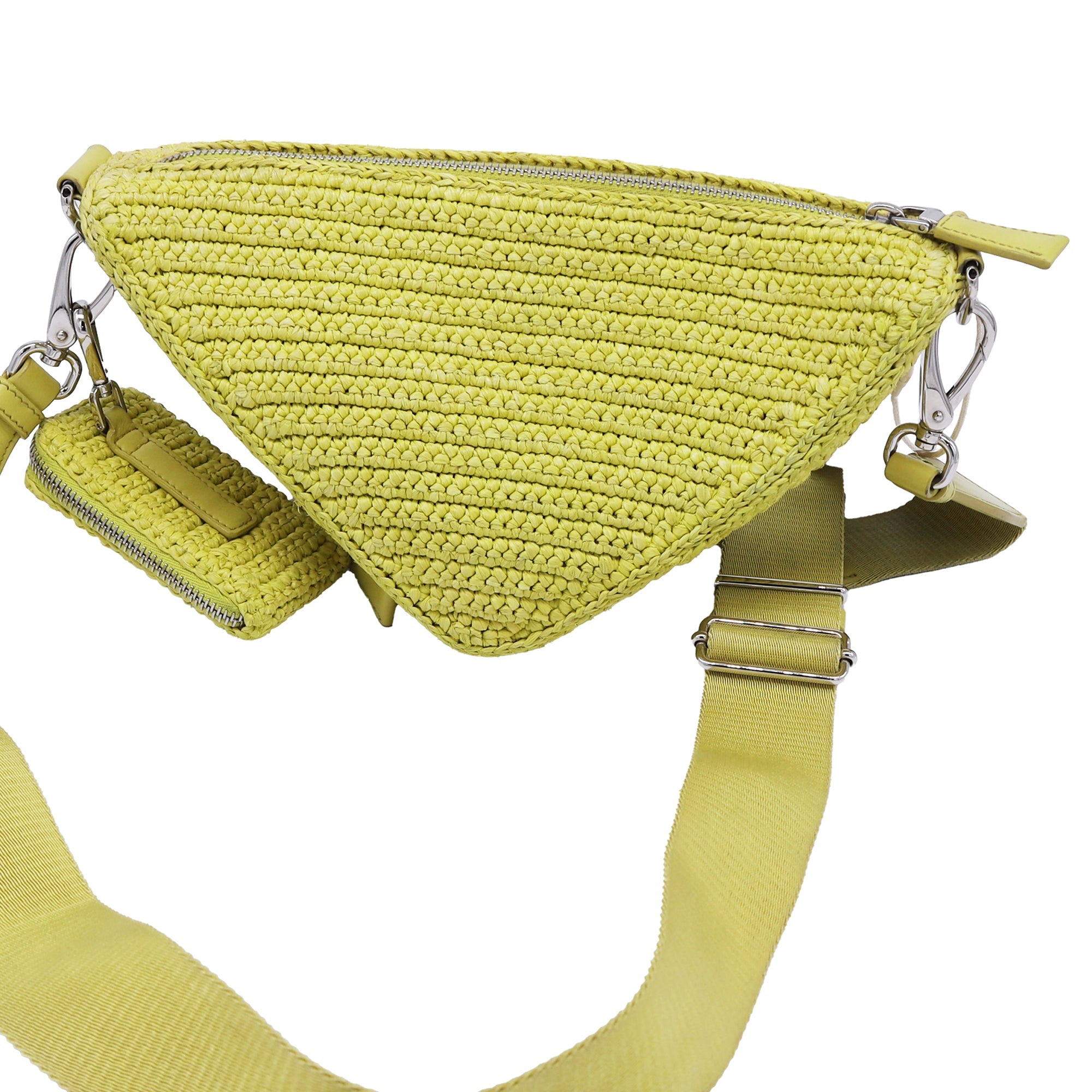 Triangle Logo Zip Crossbody Bag Crochet Raffia Small
