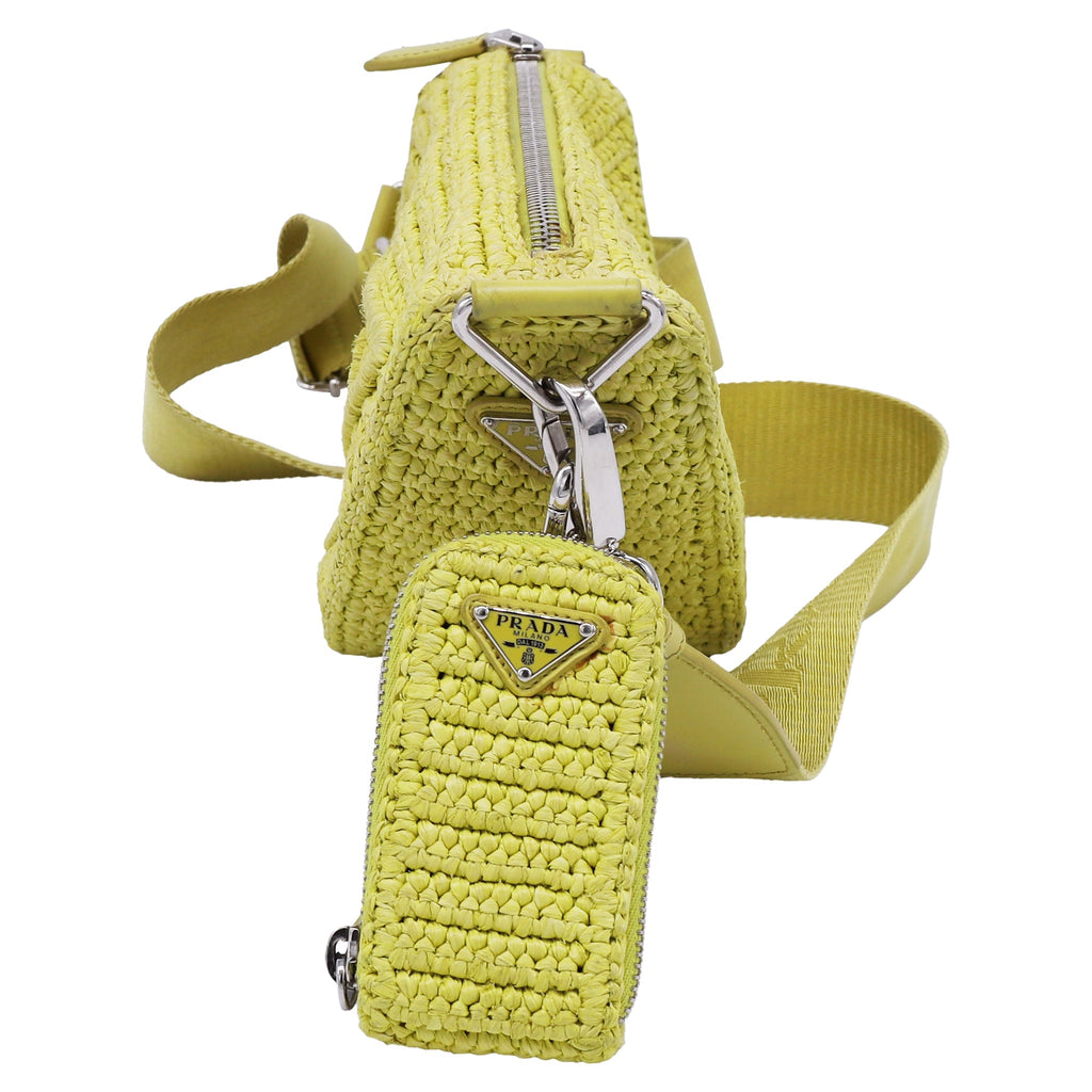 Triangle Logo Zip Crossbody Bag Crochet Raffia Small