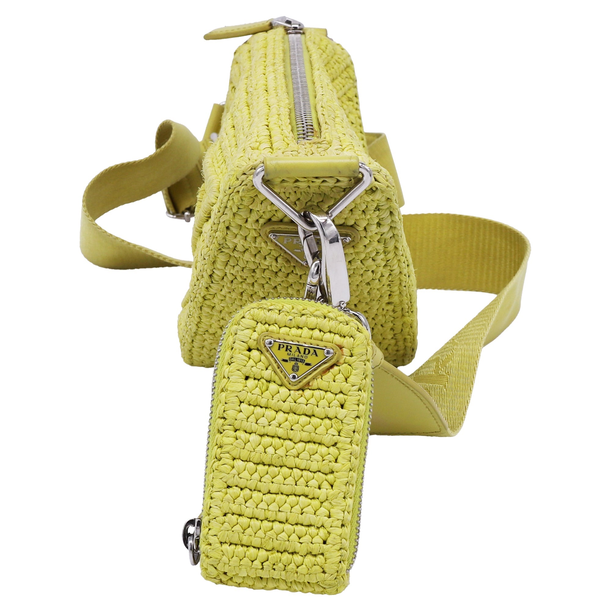 Triangle Logo Zip Crossbody Bag Crochet Raffia Small