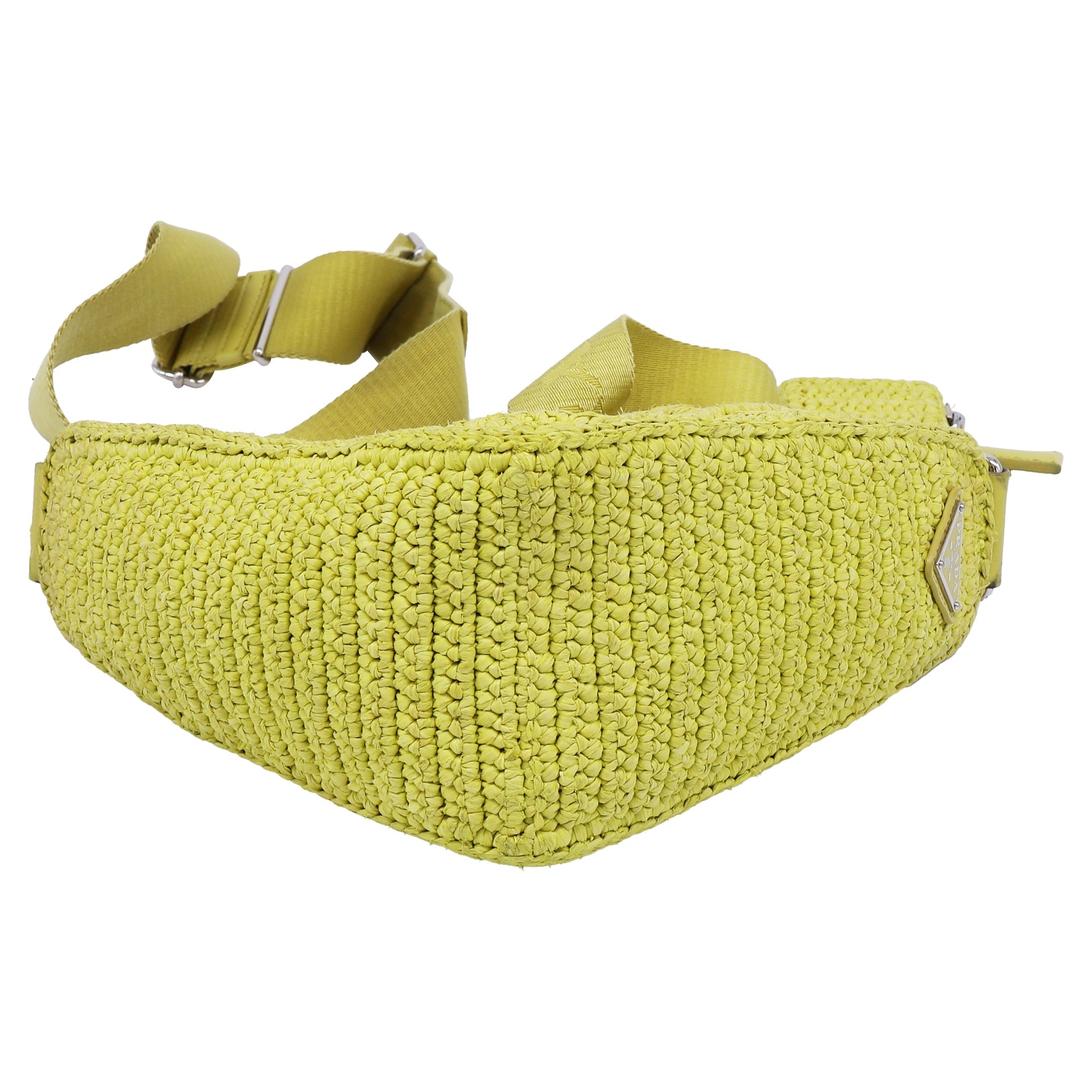 Triangle Logo Zip Crossbody Bag Crochet Raffia Small