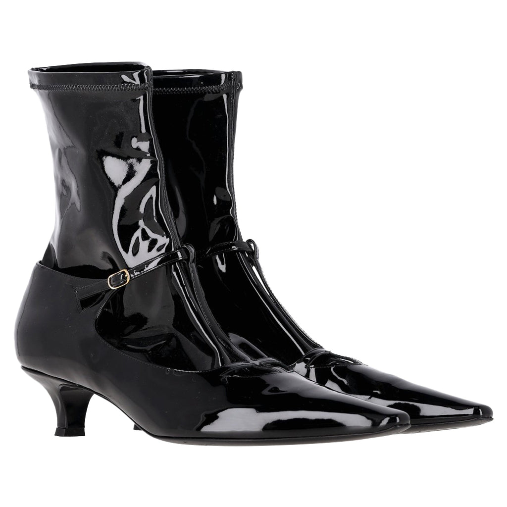 The Row Cyd Ankle Boots in Black Patent Leather