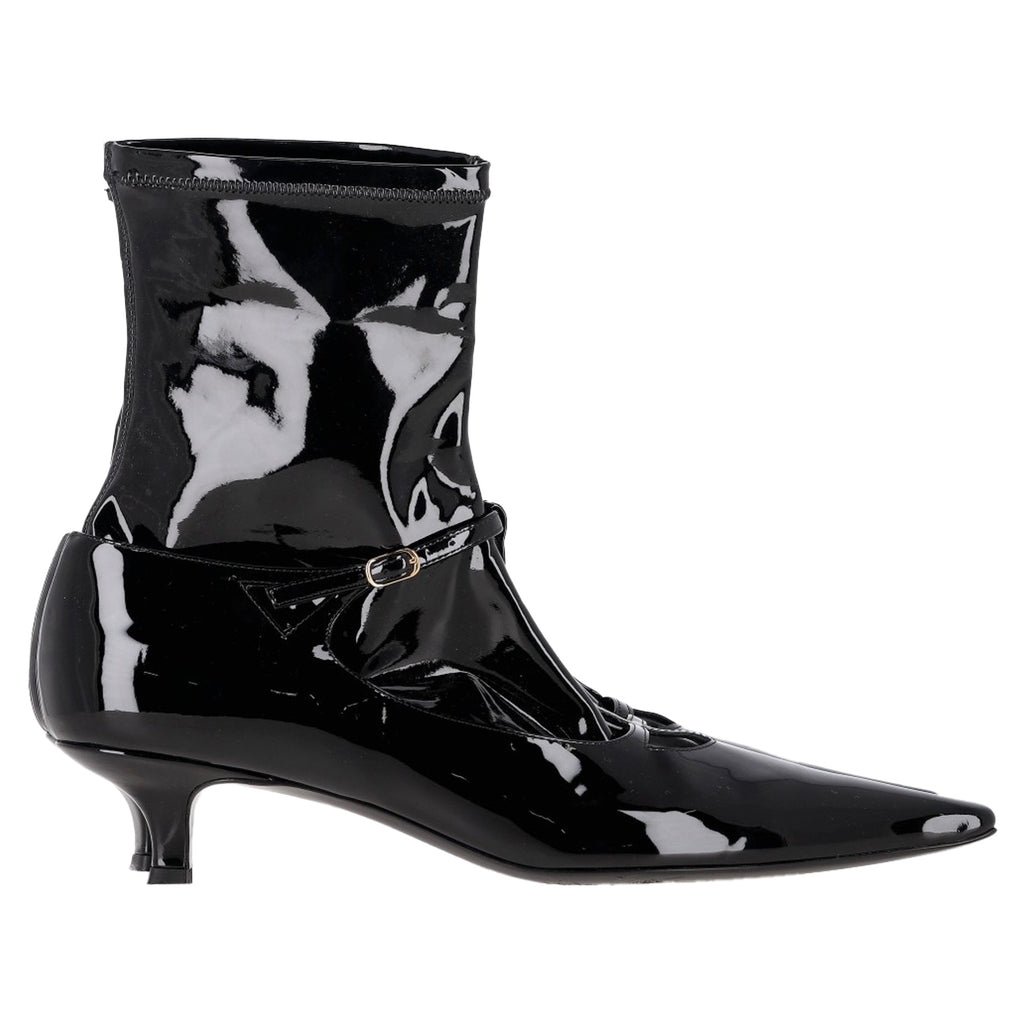 The Row Cyd Ankle Boots in Black Patent Leather