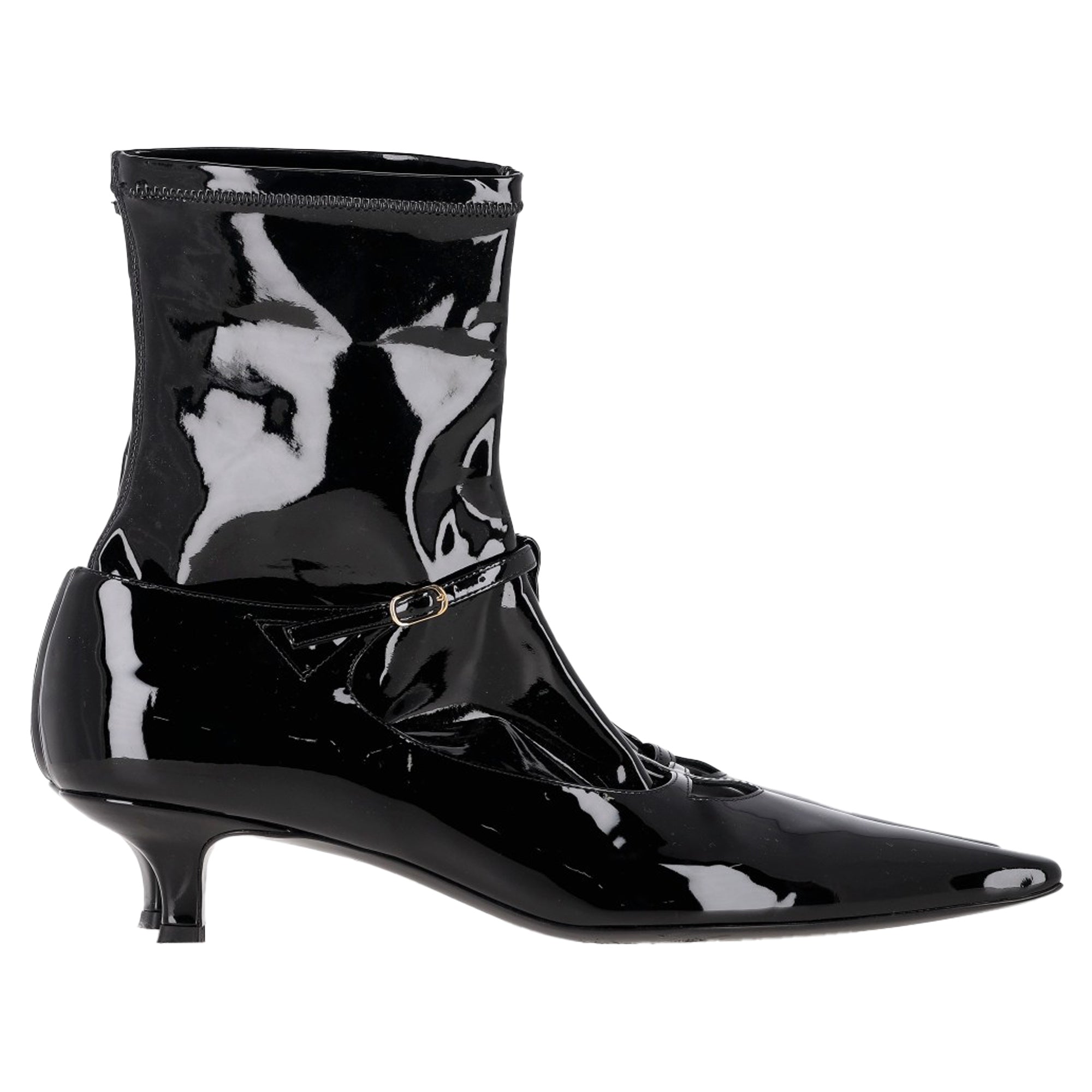 The Row Cyd Ankle Boots in Black Patent Leather