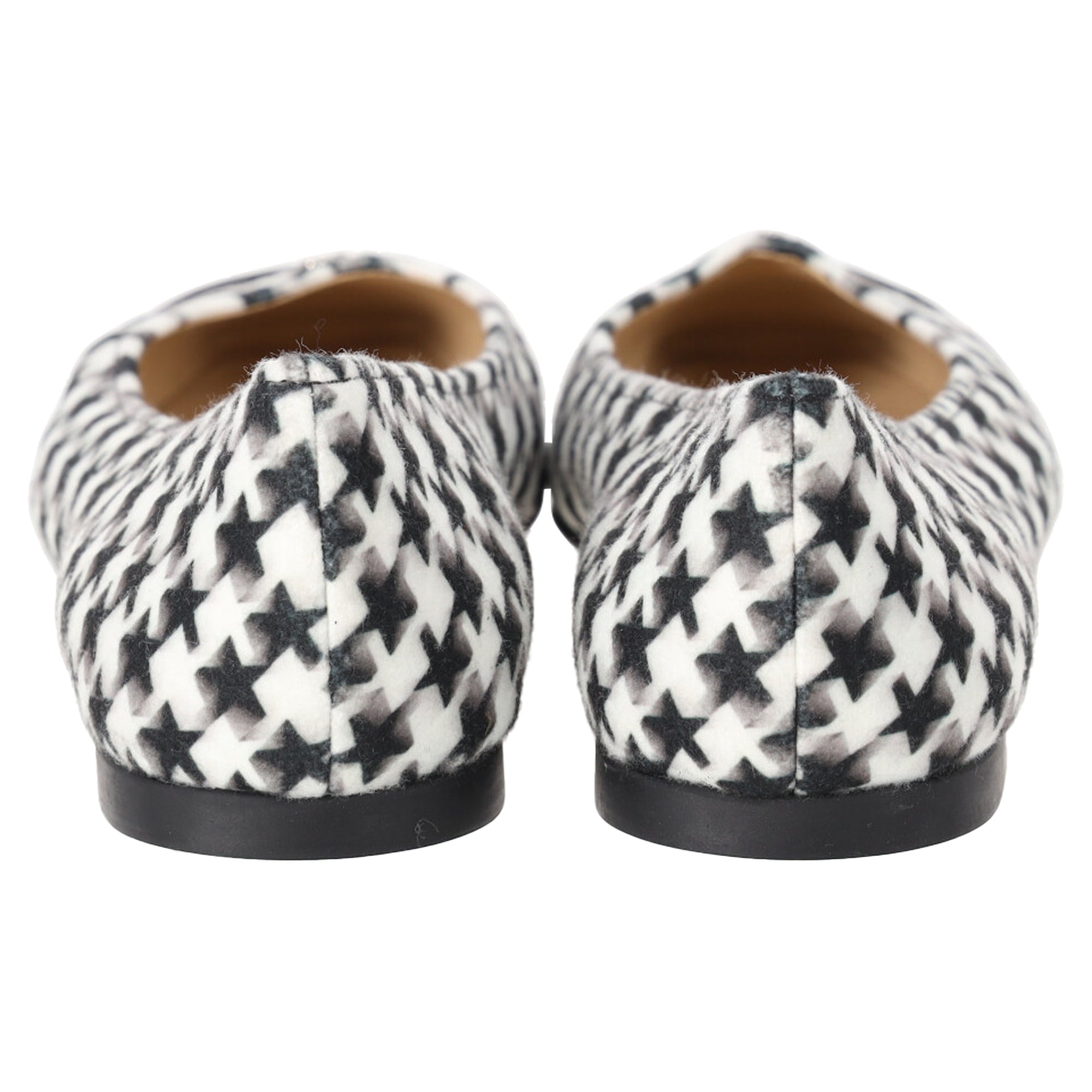 Women's Jimmy Choo Gisela Square Toe Star Houndstooth Print Flats in Black Leather