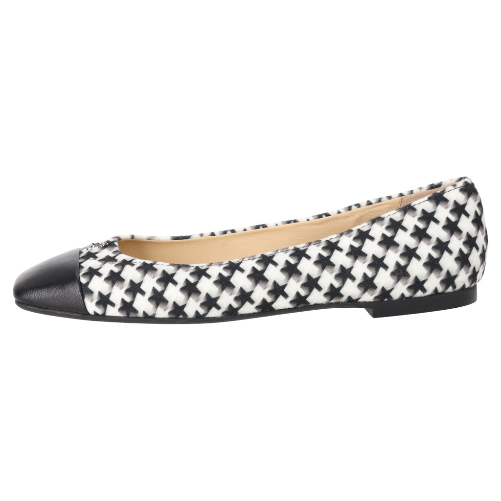 Women's Jimmy Choo Gisela Square Toe Star Houndstooth Print Flats in Black Leather