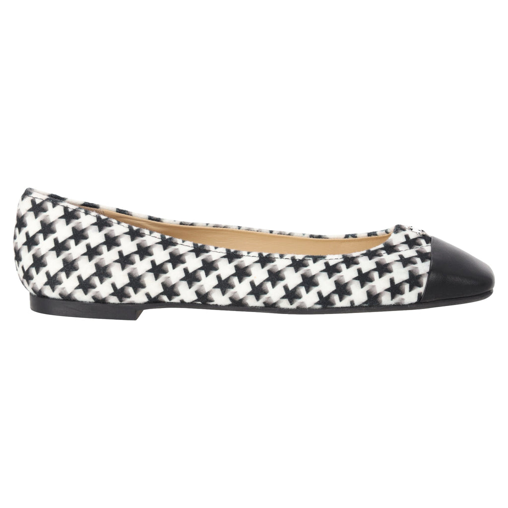 Women's Jimmy Choo Gisela Square Toe Star Houndstooth Print Flats in Black Leather