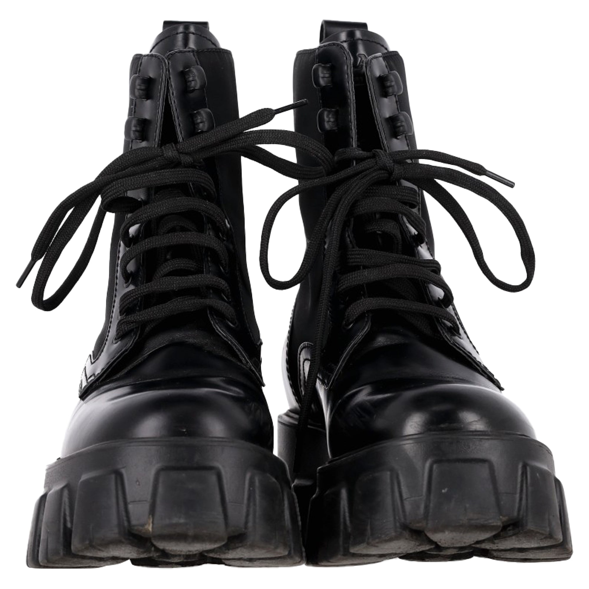 Prada Monolith Combat Boots in Black Leather