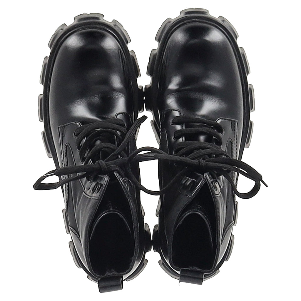 Prada Monolith Combat Boots in Black Leather