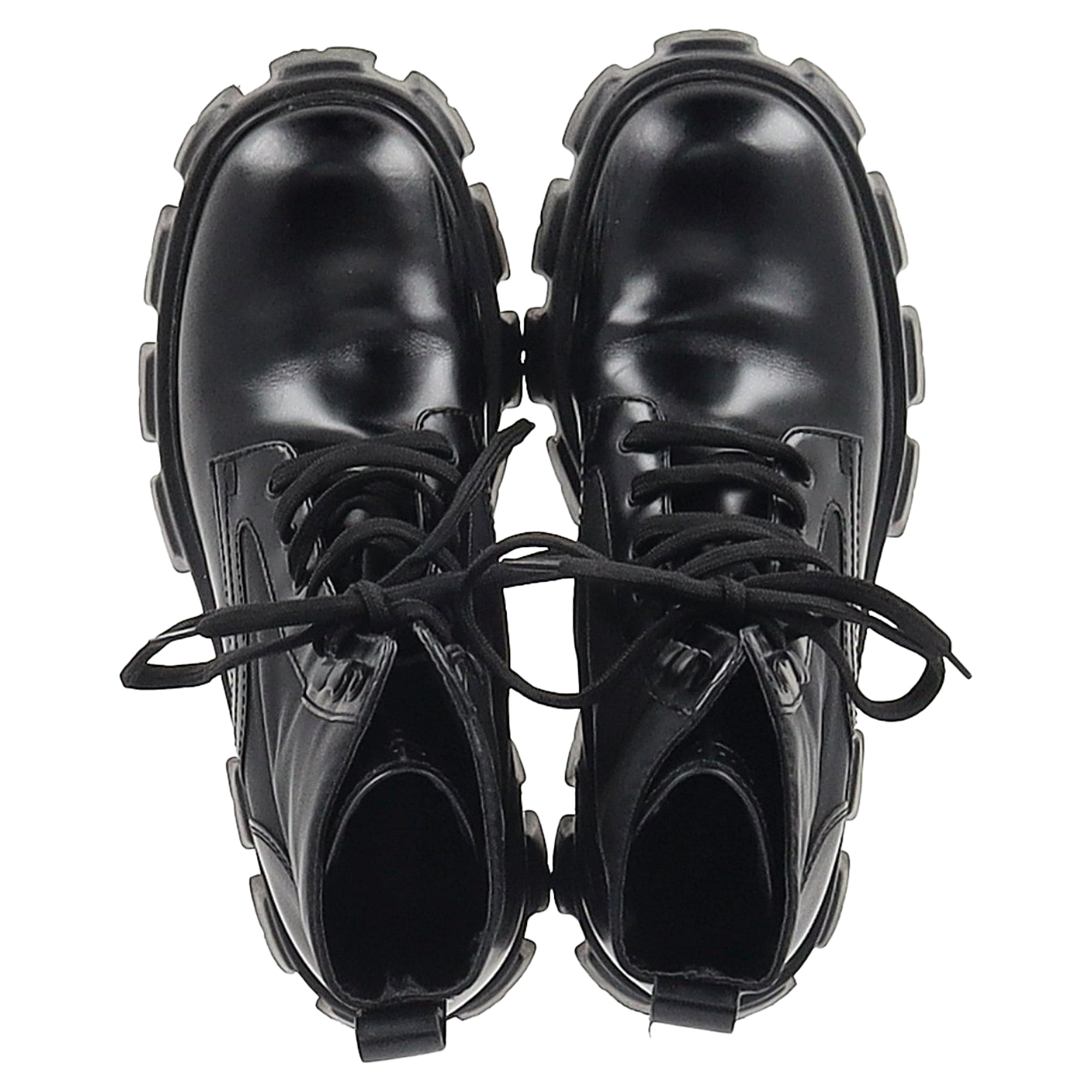 Prada Monolith Combat Boots in Black Leather