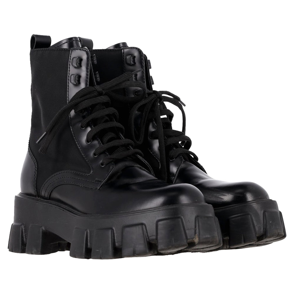 Prada Monolith Combat Boots in Black Leather