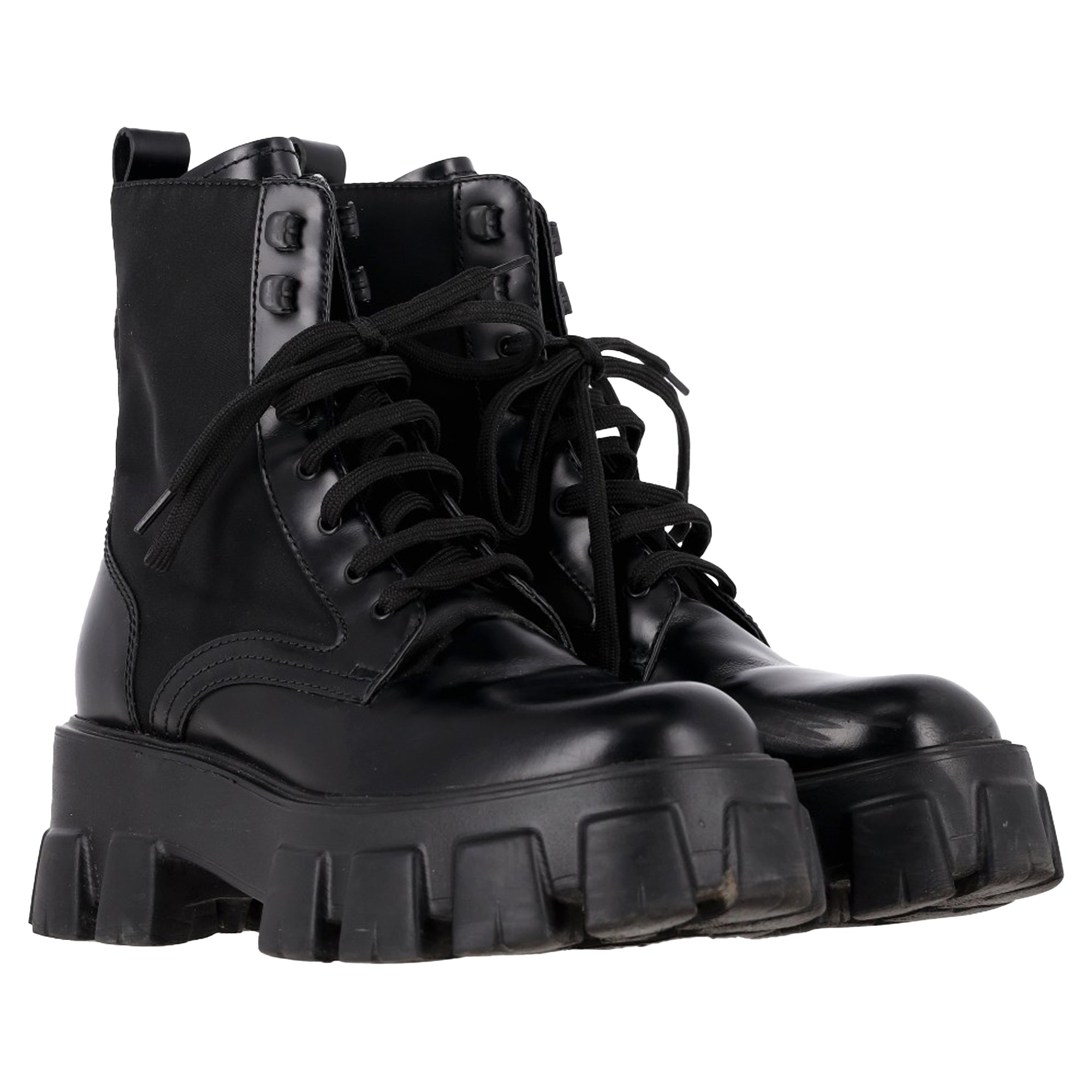 Prada Monolith Combat Boots in Black Leather