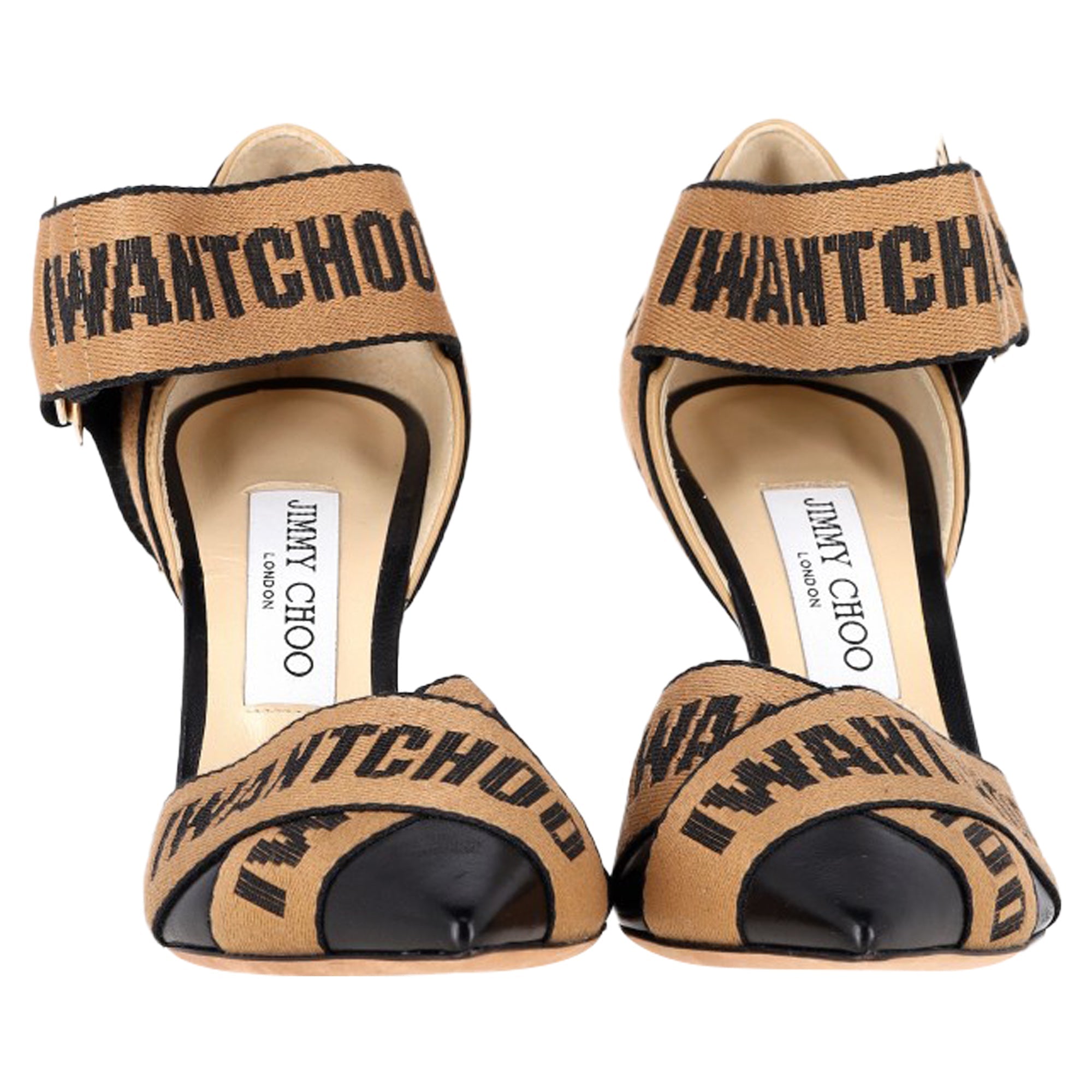 Jimmy Choo Bea Printed Ankle Strap Pumps in Brown Canvas