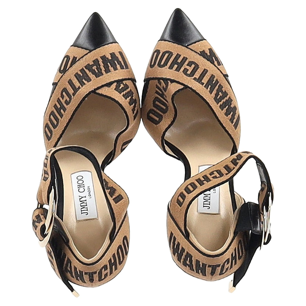 Jimmy Choo Bea Printed Ankle Strap Pumps in Brown Canvas