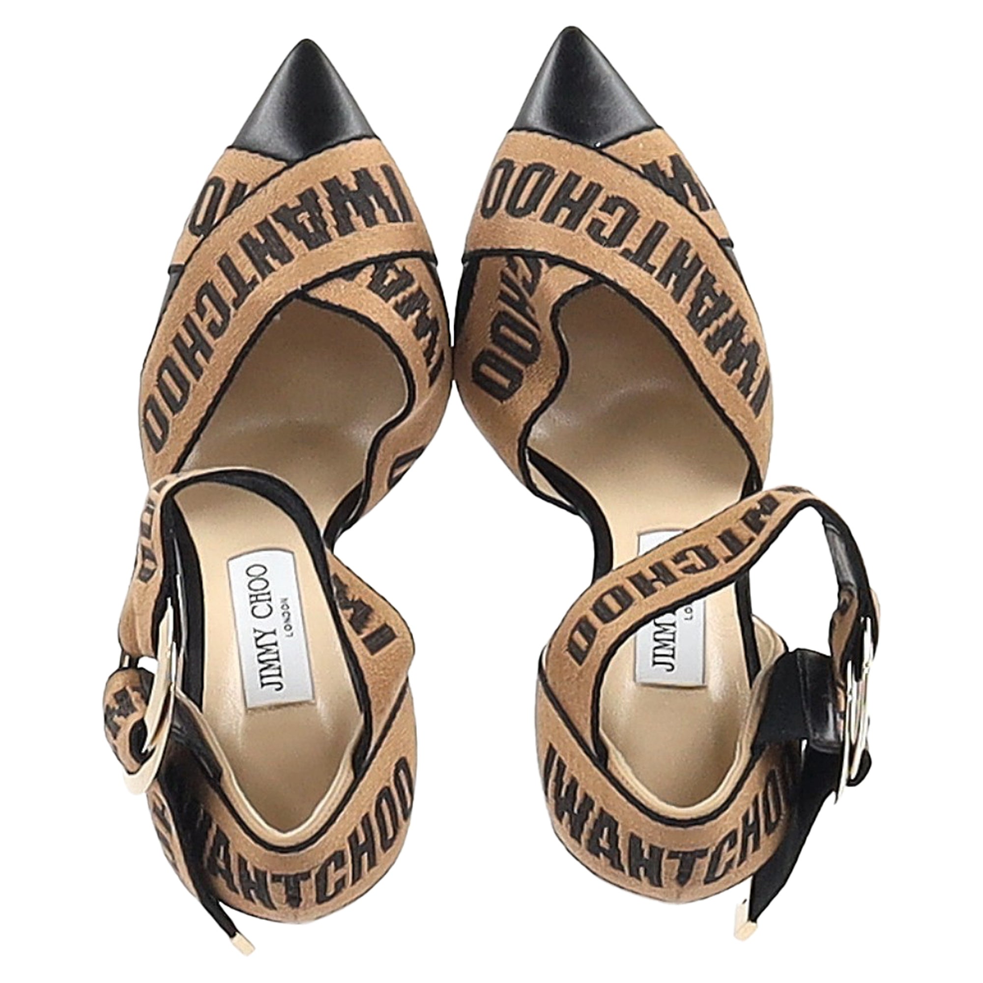 Jimmy Choo Bea Printed Ankle Strap Pumps in Brown Canvas