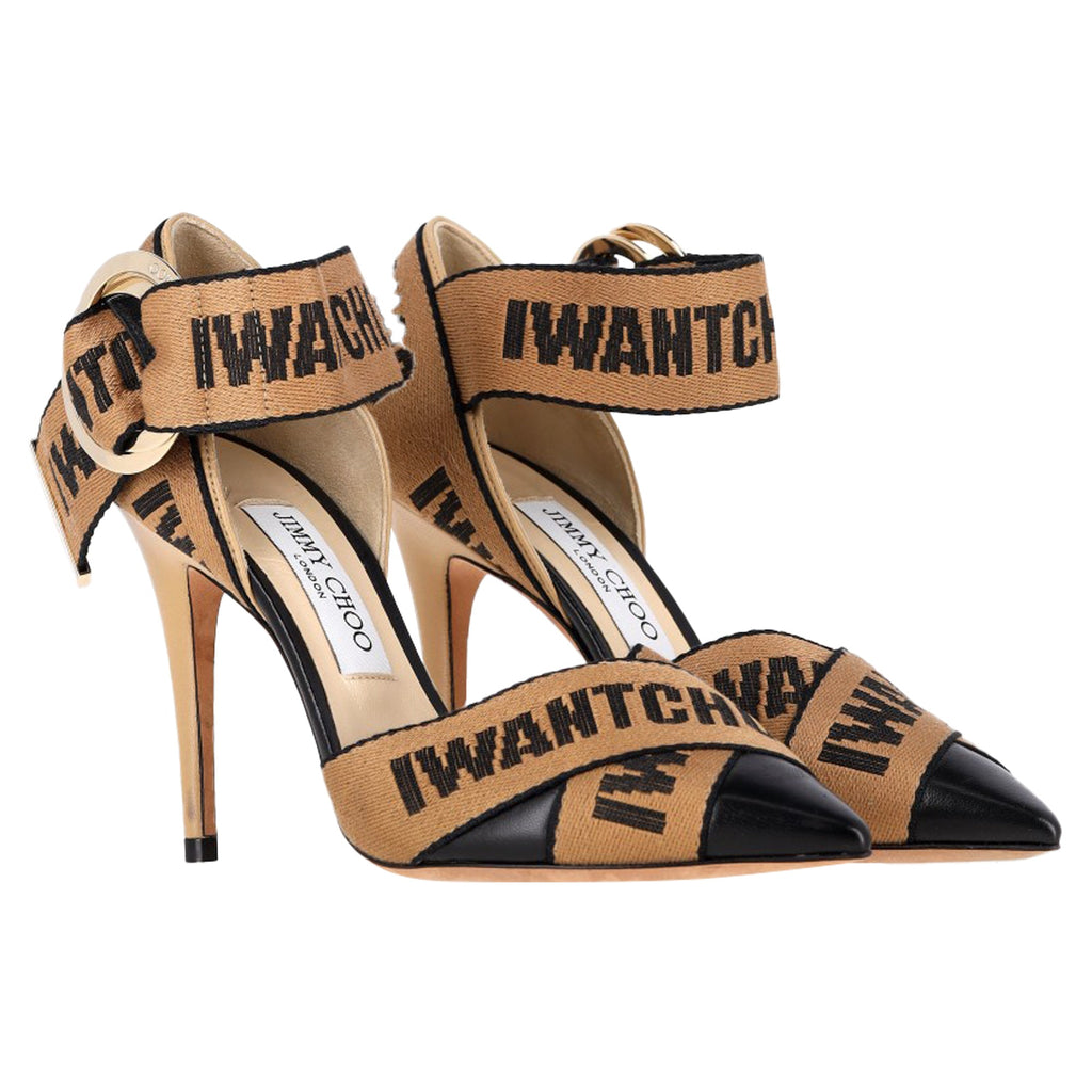 Jimmy Choo Bea Printed Ankle Strap Pumps in Brown Canvas