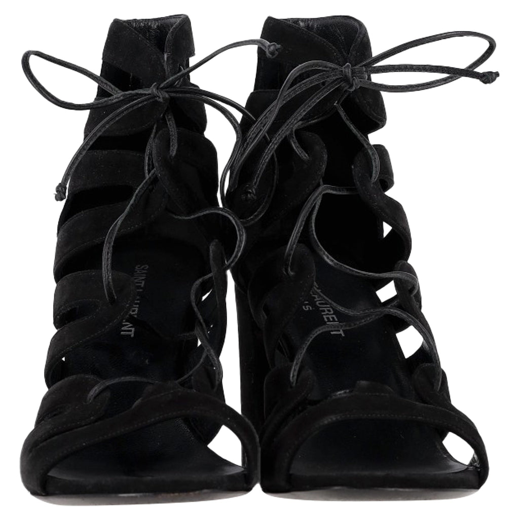 Women's Saint Laurent Gladiator Sandal Heels in Black Suede