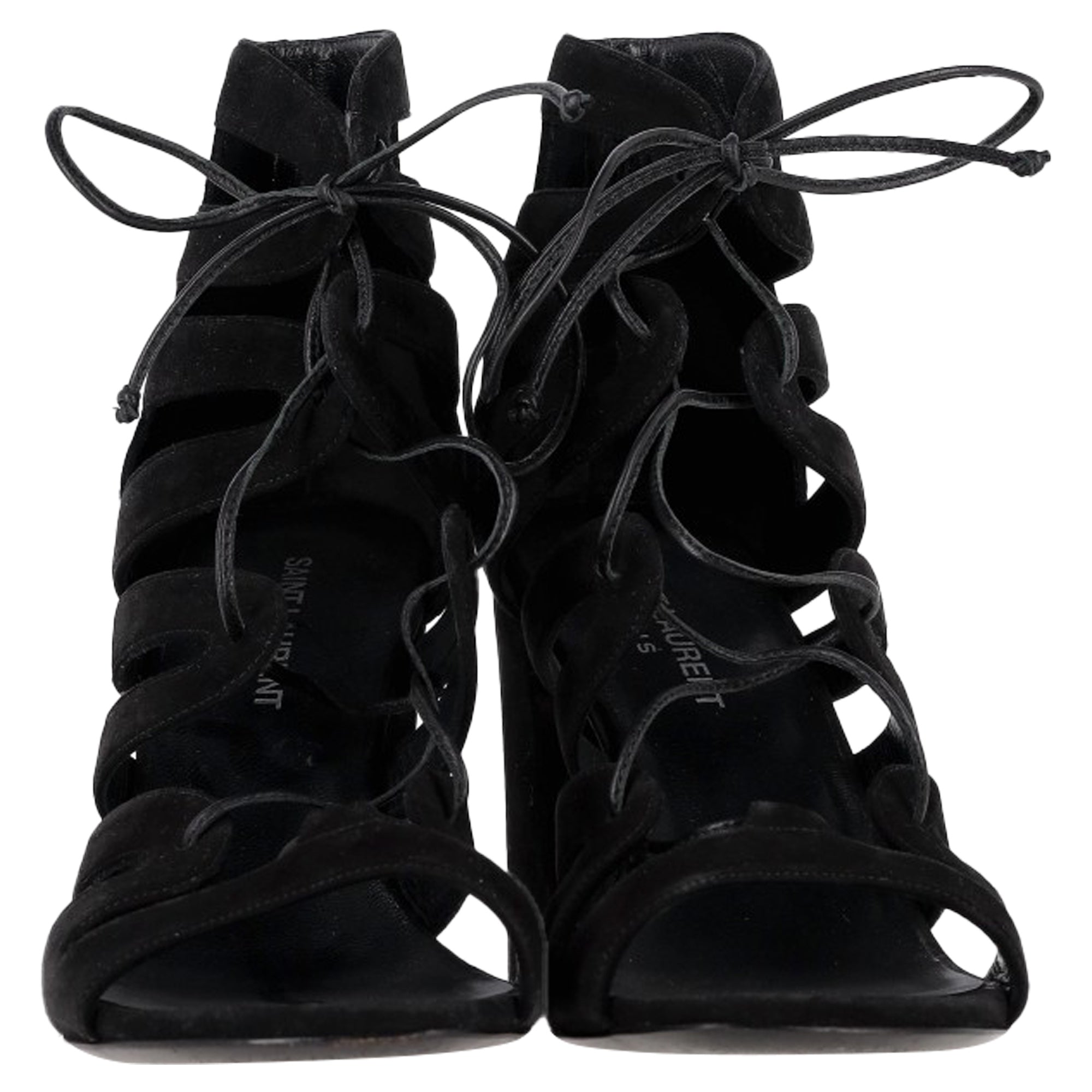 Women's Saint Laurent Gladiator Sandal Heels in Black Suede