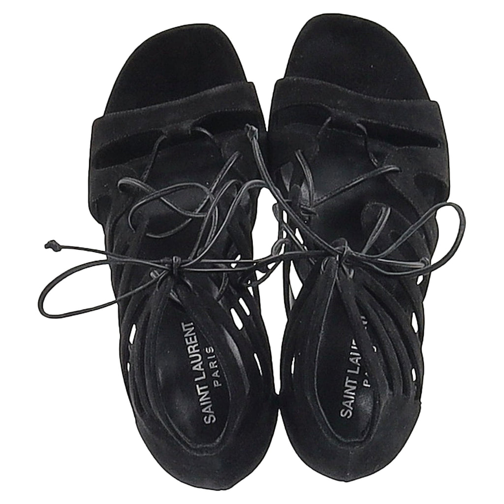Women's Saint Laurent Gladiator Sandal Heels in Black Suede