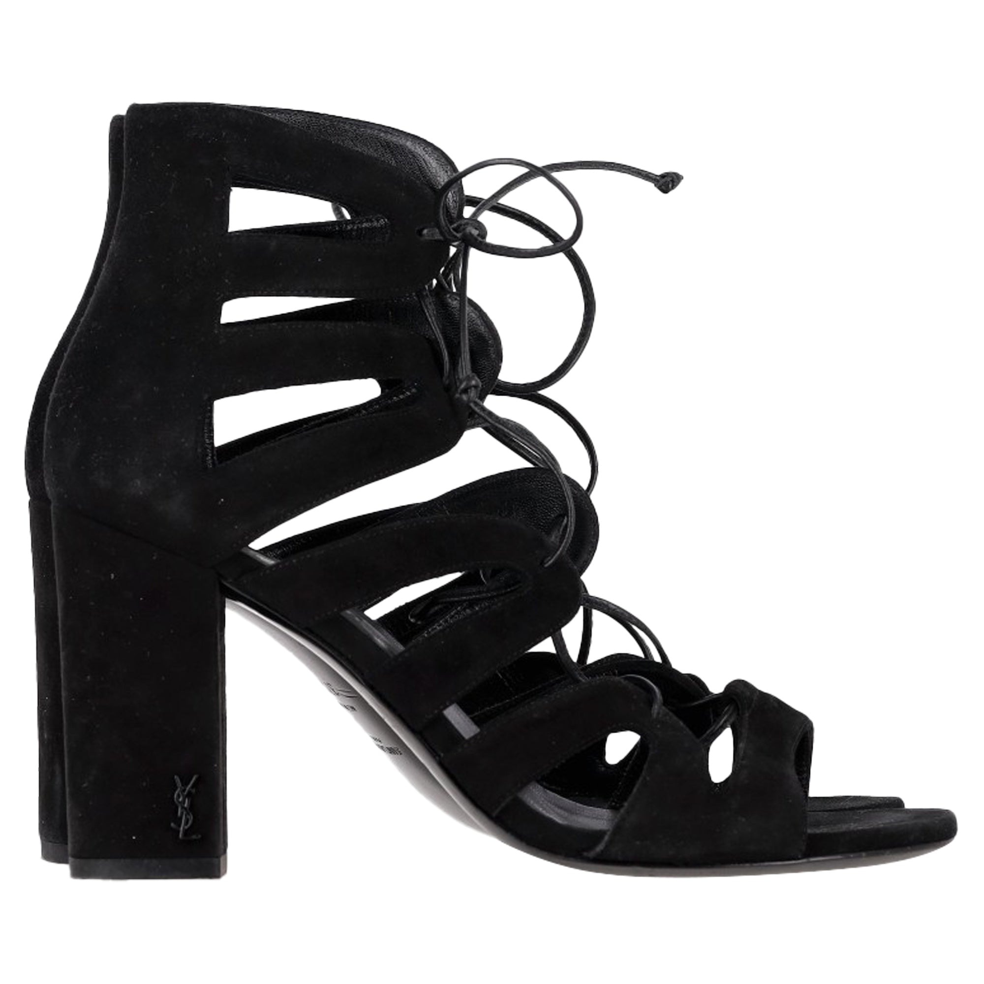 Women's Saint Laurent Gladiator Sandal Heels in Black Suede