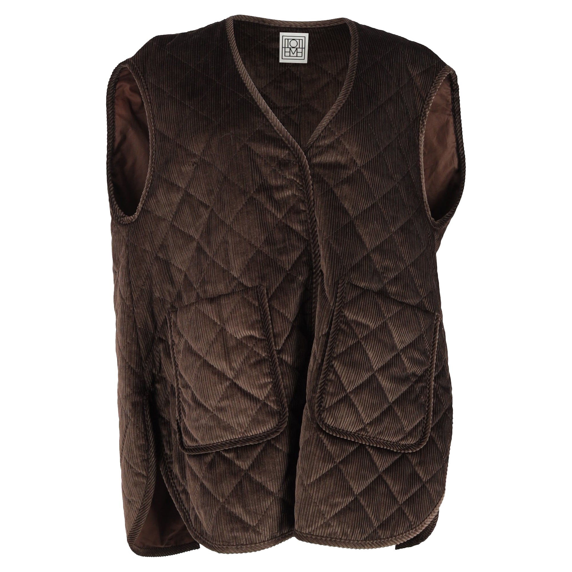 Totême Quilted Oversized Vest In Brown Corduroy