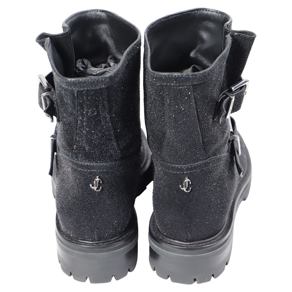 Jimmy Choo Youth II Glitter-Effect Ankle Boots in Black Glitter