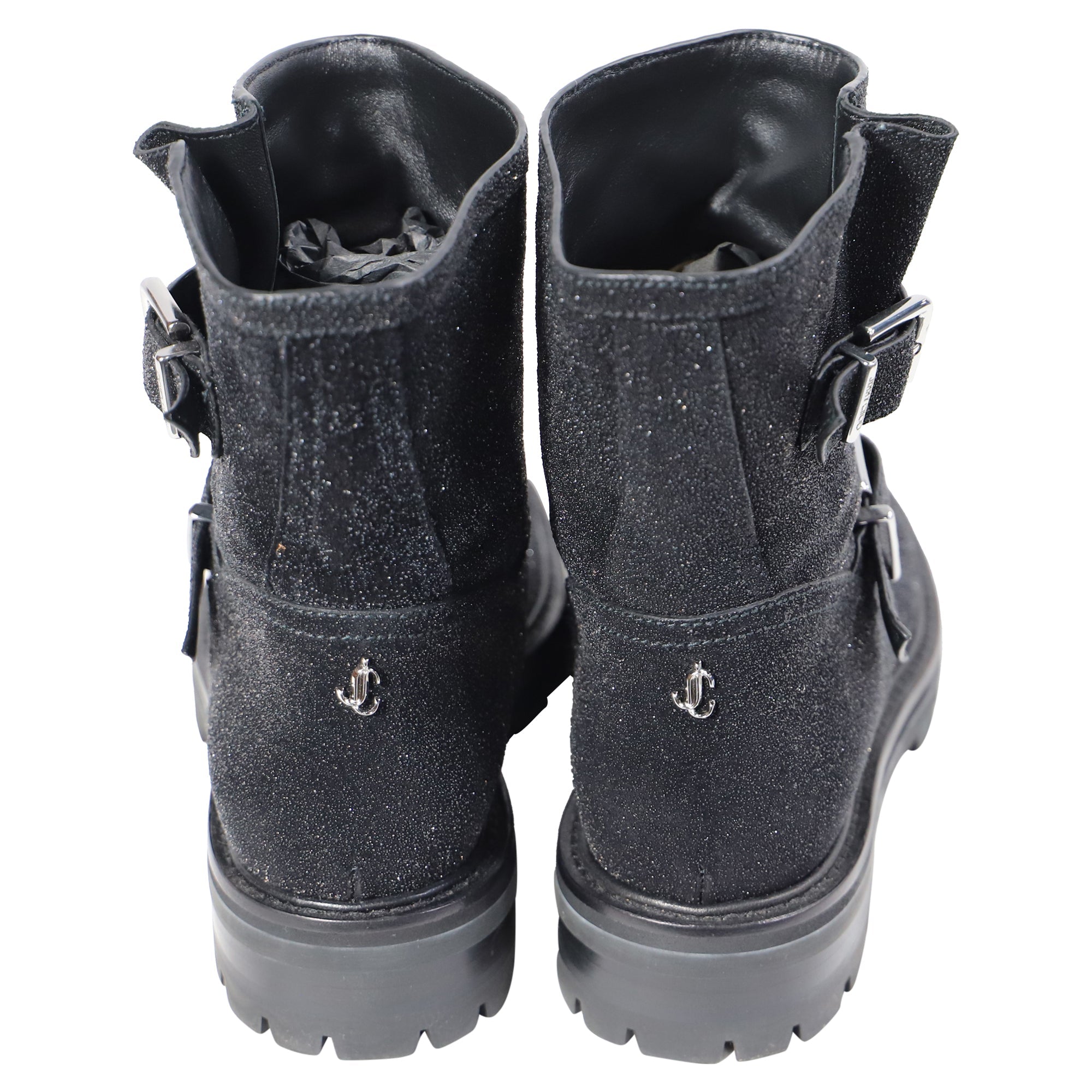 Jimmy Choo Youth II Glitter-Effect Ankle Boots in Black Glitter
