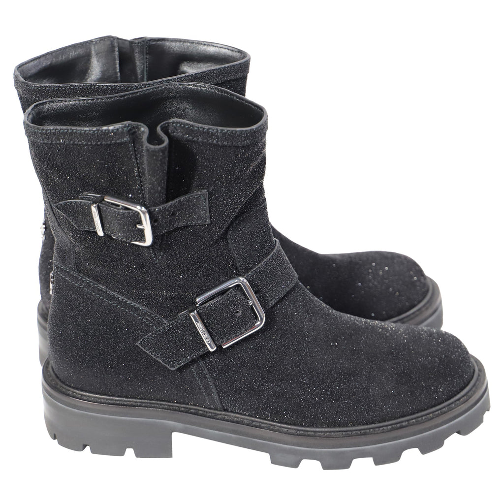 Jimmy Choo Youth II Glitter-Effect Ankle Boots in Black Glitter