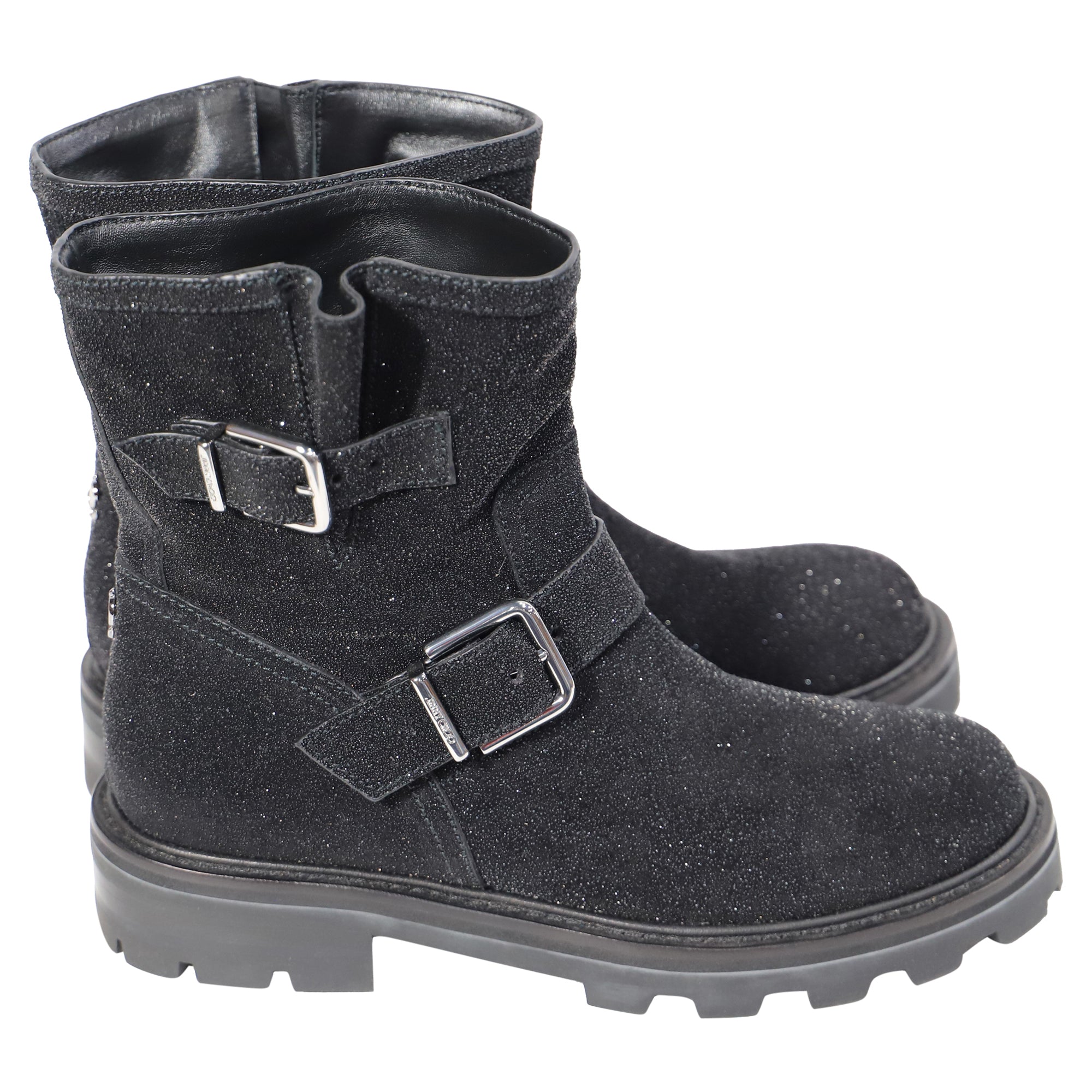 Jimmy Choo Youth II Glitter-Effect Ankle Boots in Black Glitter