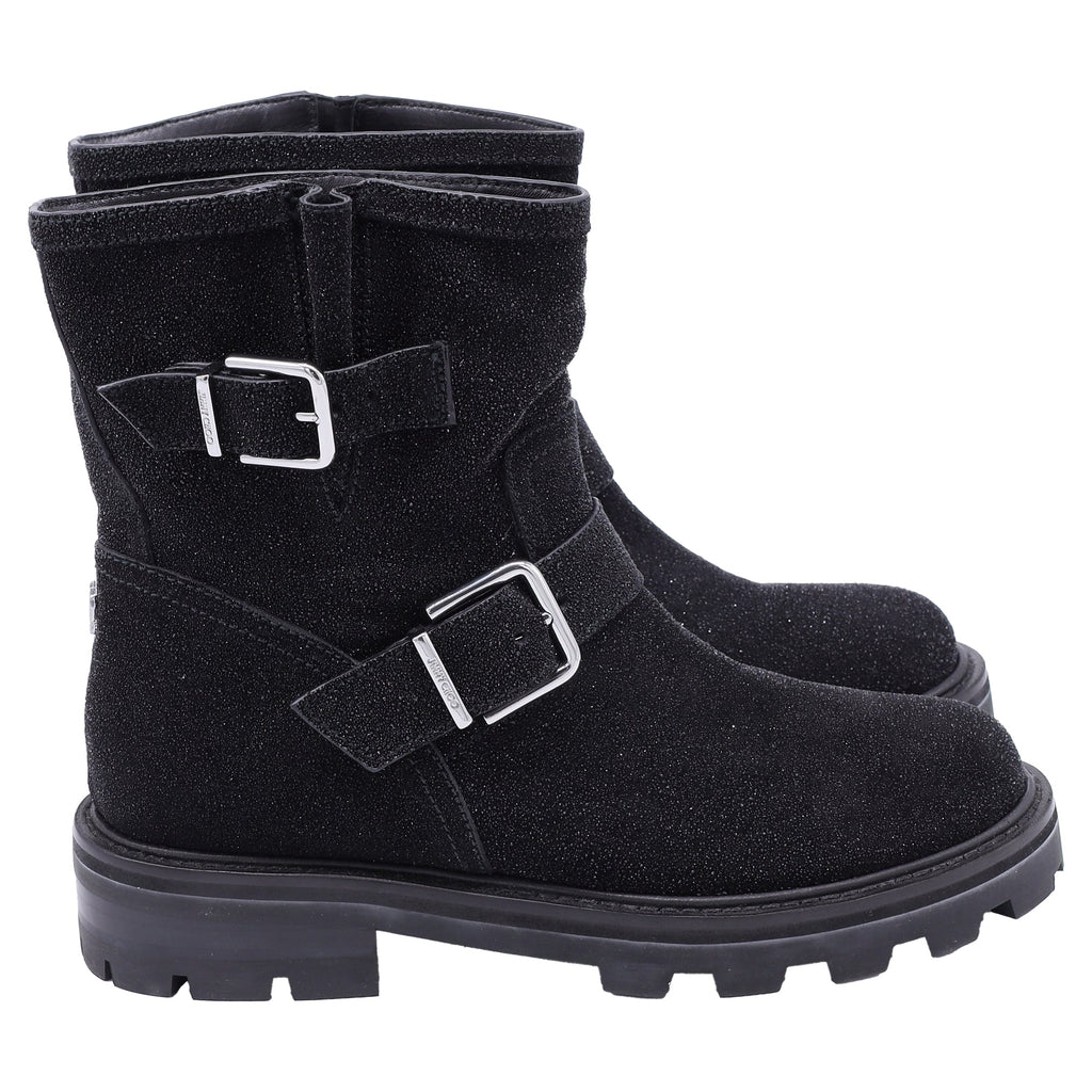 Jimmy Choo Youth II Glitter-Effect Ankle Boots in Black Glitter