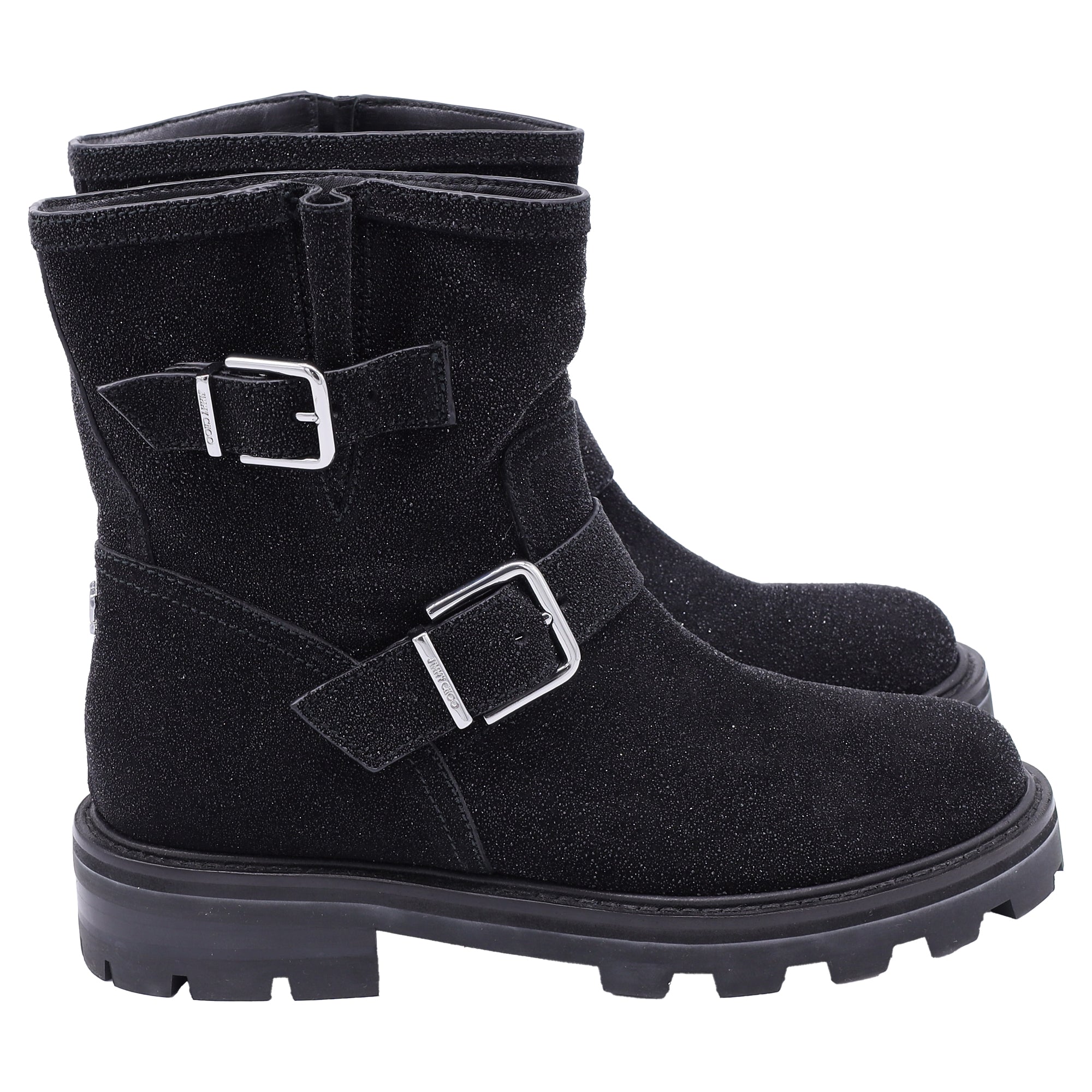 Jimmy Choo Youth II Glitter-Effect Ankle Boots in Black Glitter