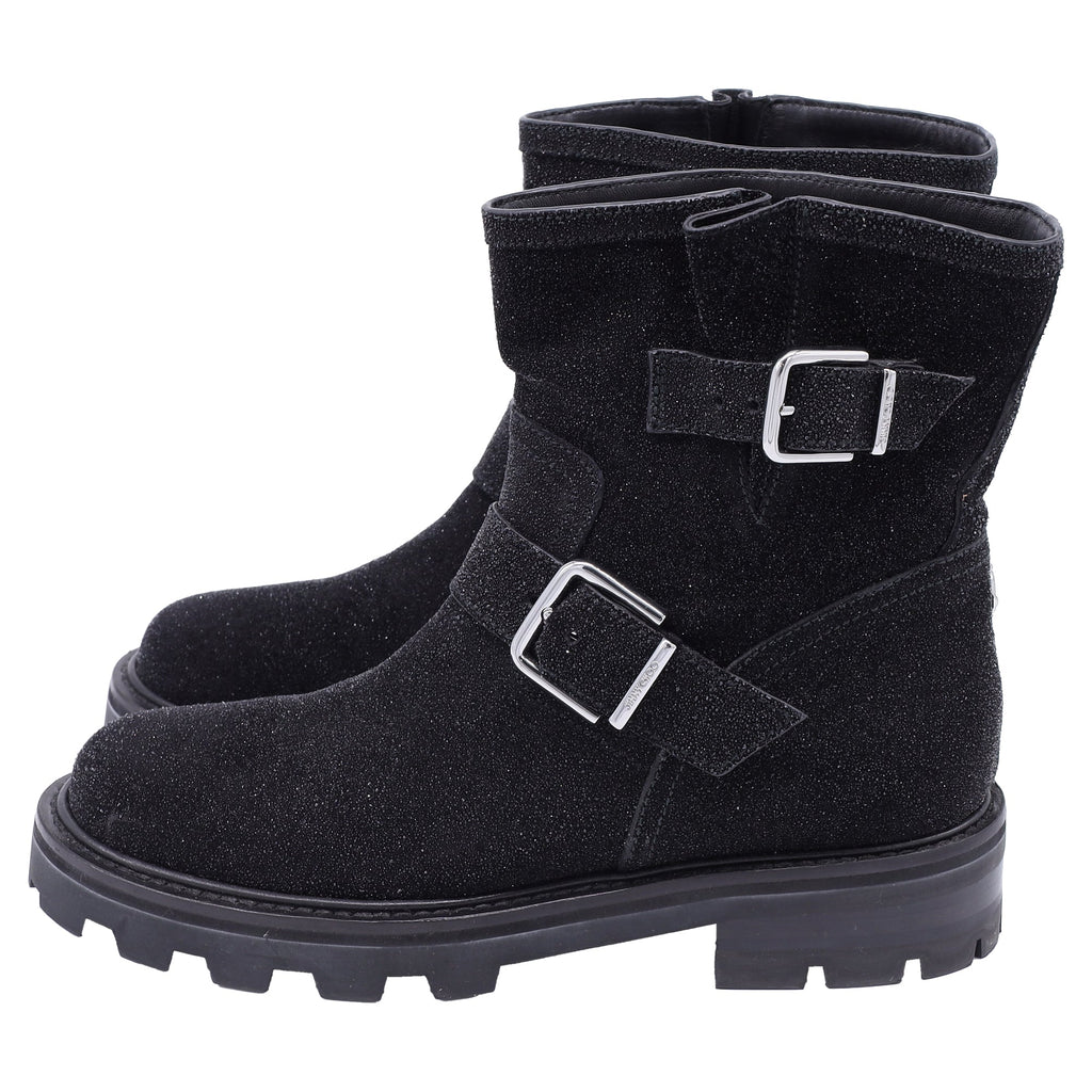 Jimmy Choo Youth II Glitter-Effect Ankle Boots in Black Glitter
