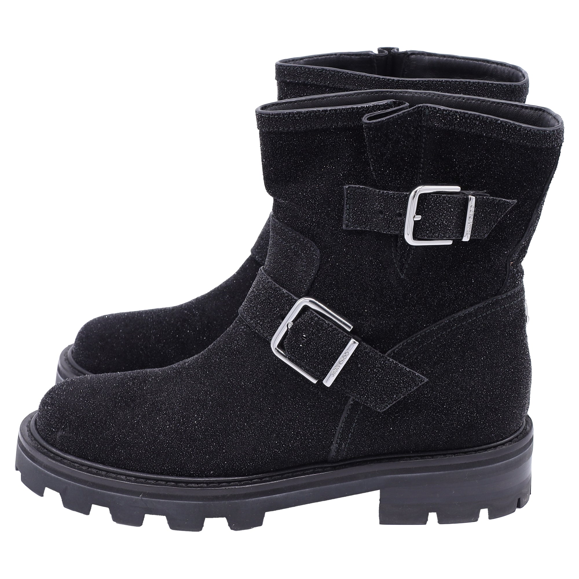Jimmy Choo Youth II Glitter-Effect Ankle Boots in Black Glitter