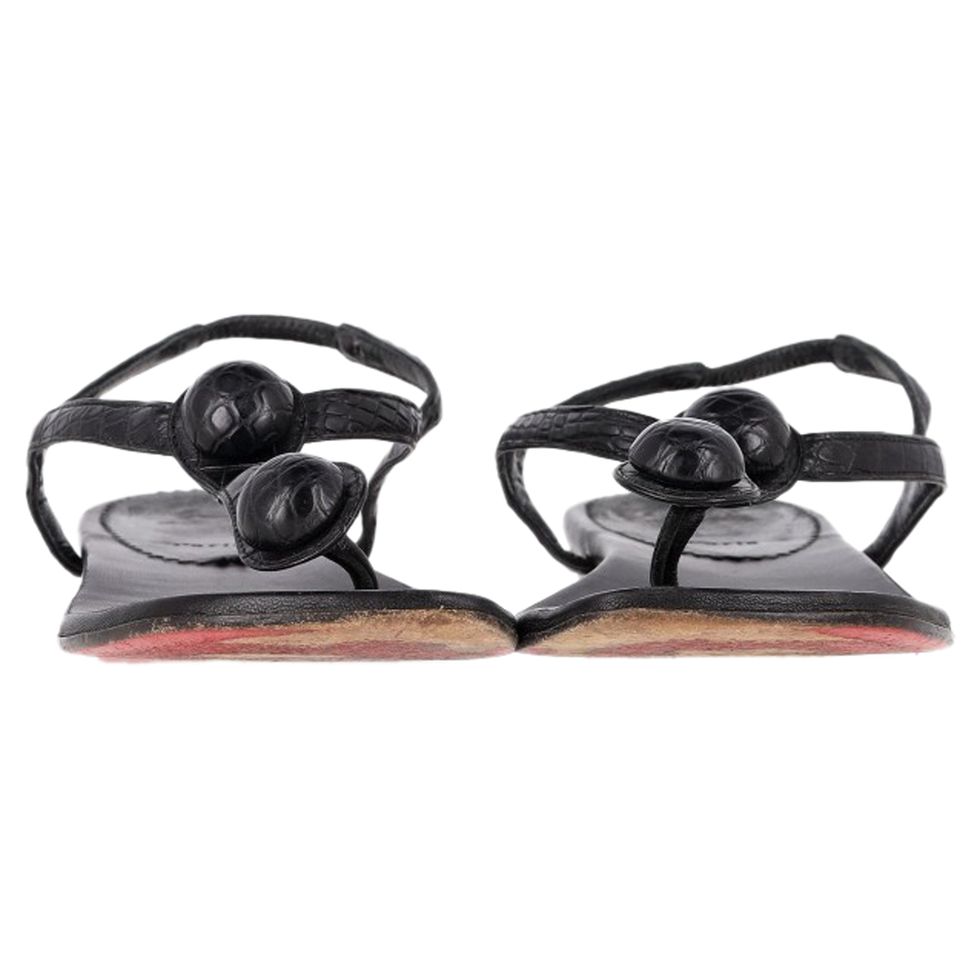 Christian Louboutin Thong Ankle Strap Sandals in Black Leather