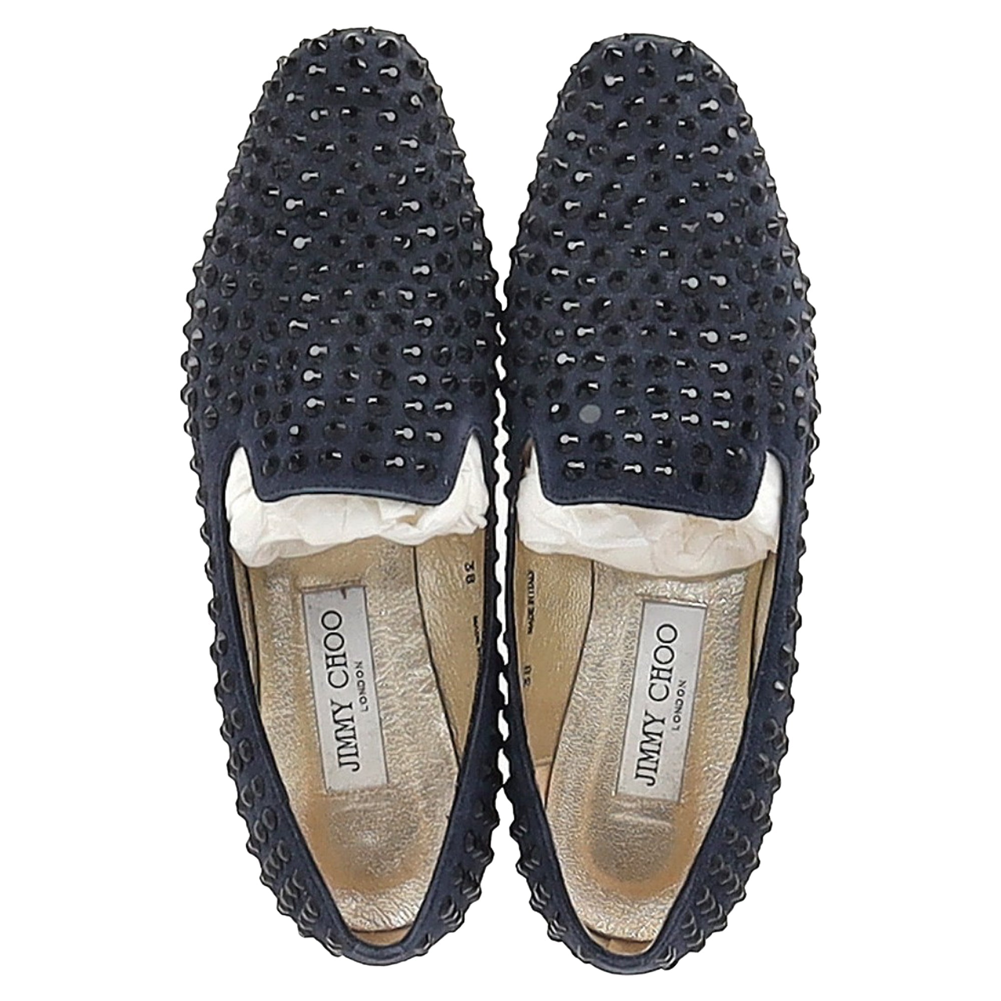 Women's Jimmy Choo Studded Loafers in Navy Blue Suede