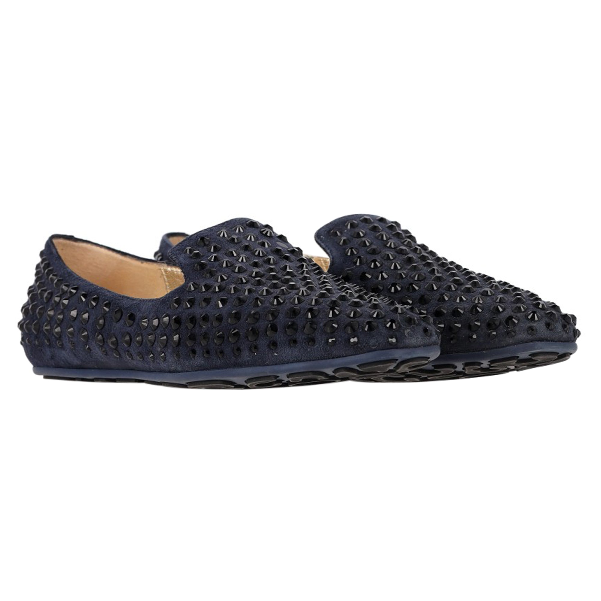 Women's Jimmy Choo Studded Loafers in Navy Blue Suede