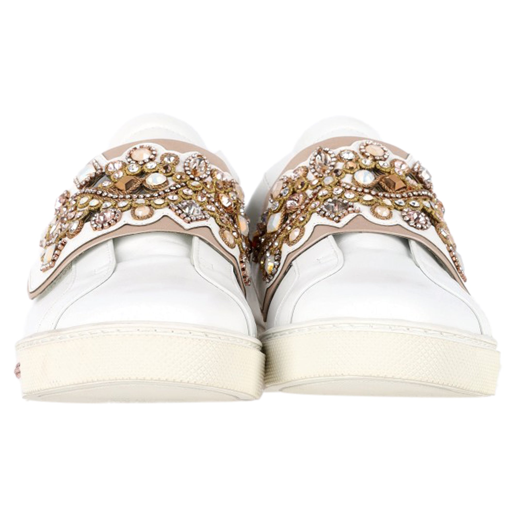 René Caovilla Jewel-Embellished Sneakers in White Leather
