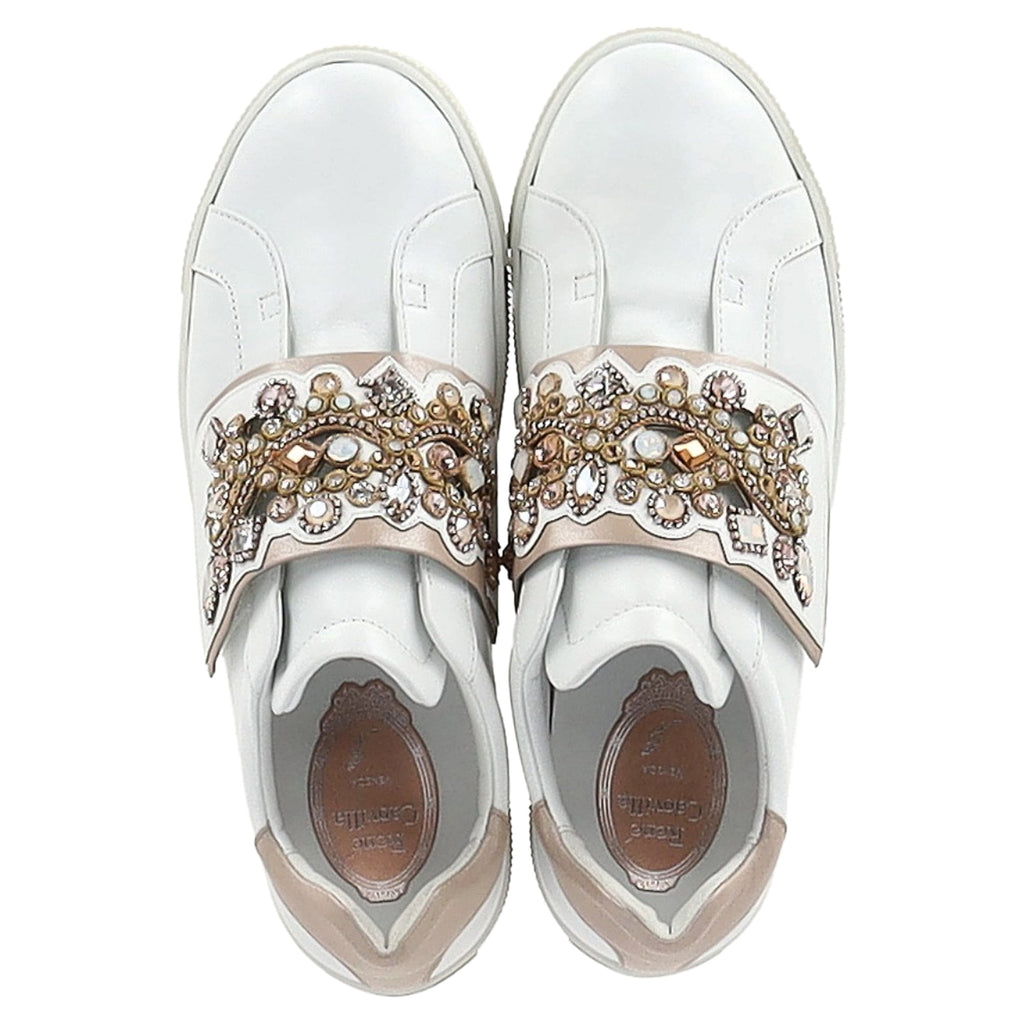 René Caovilla Jewel-Embellished Sneakers in White Leather