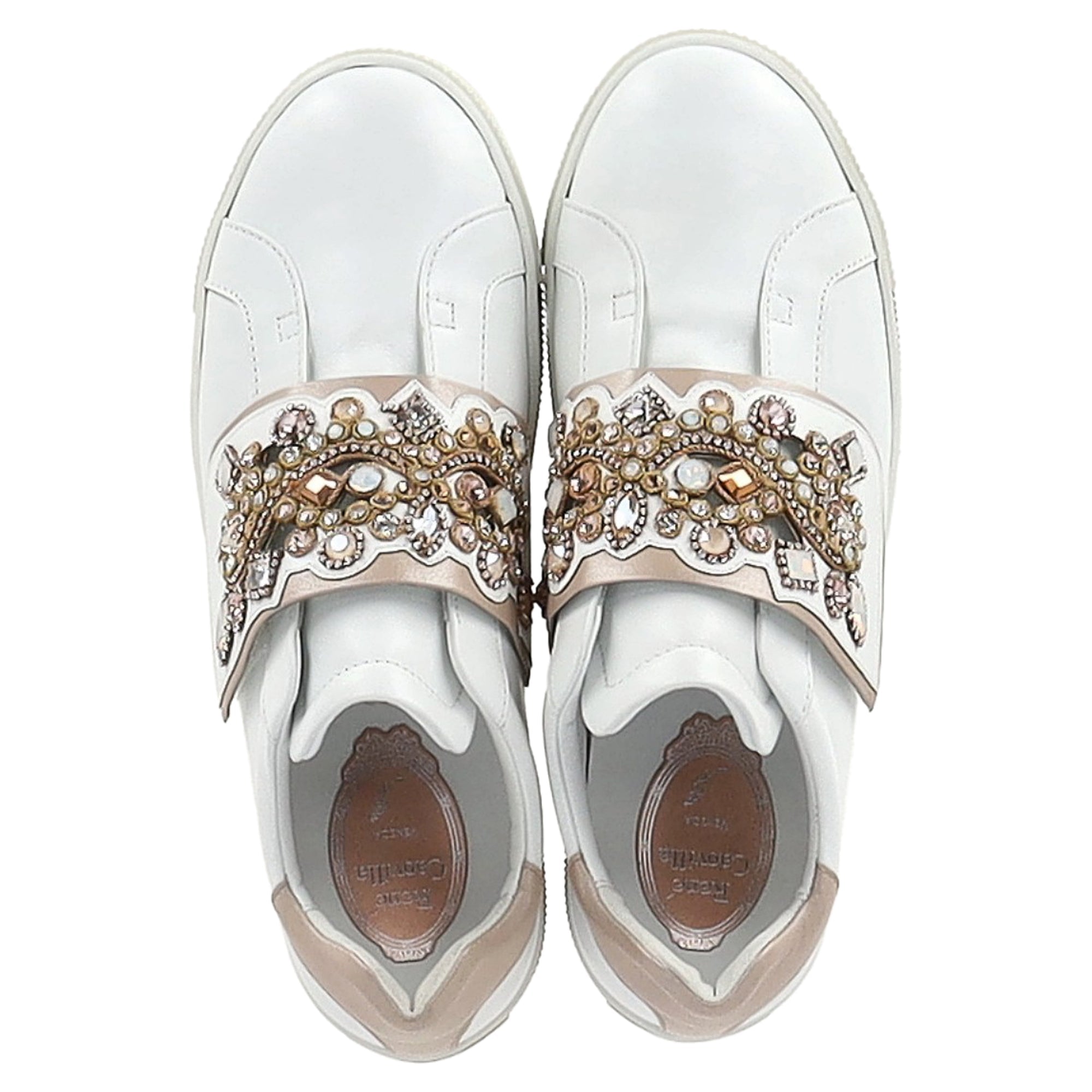 René Caovilla Jewel-Embellished Sneakers in White Leather