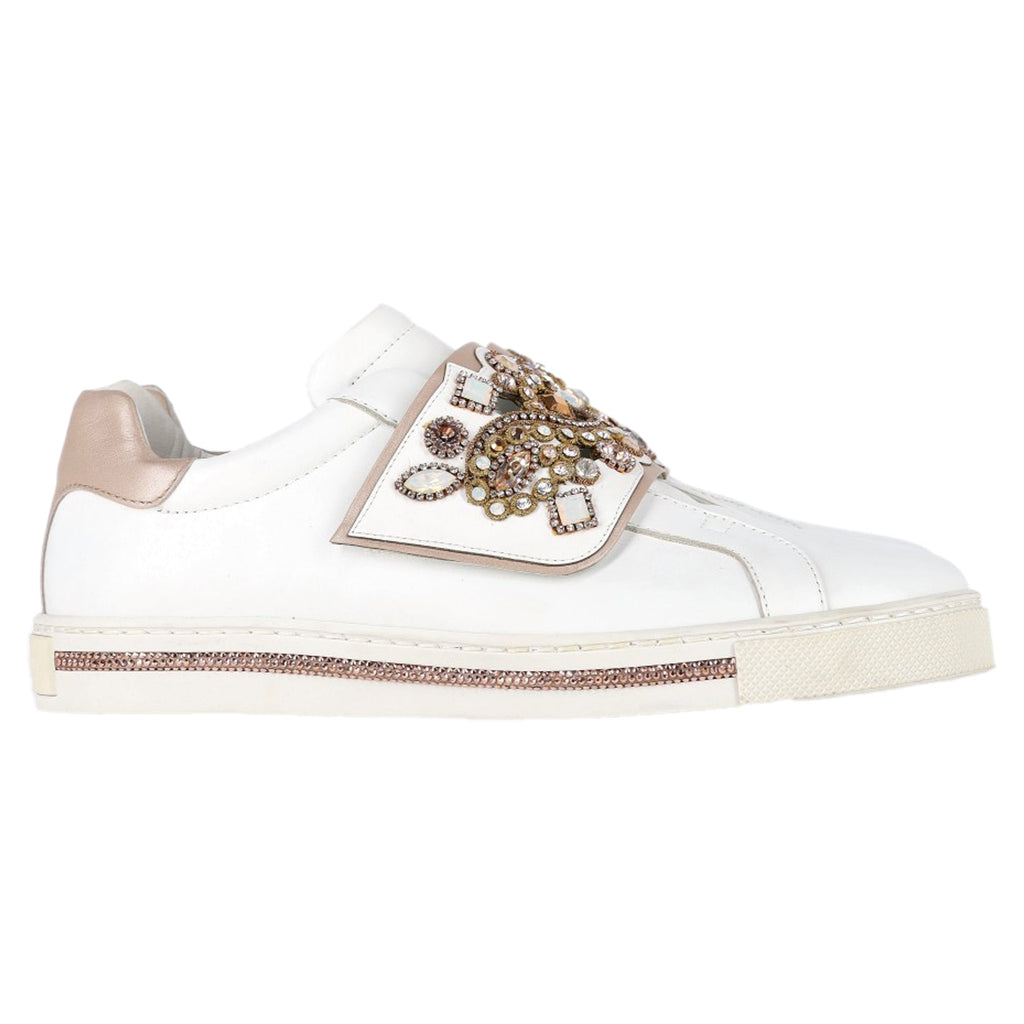 René Caovilla Jewel-Embellished Sneakers in White Leather