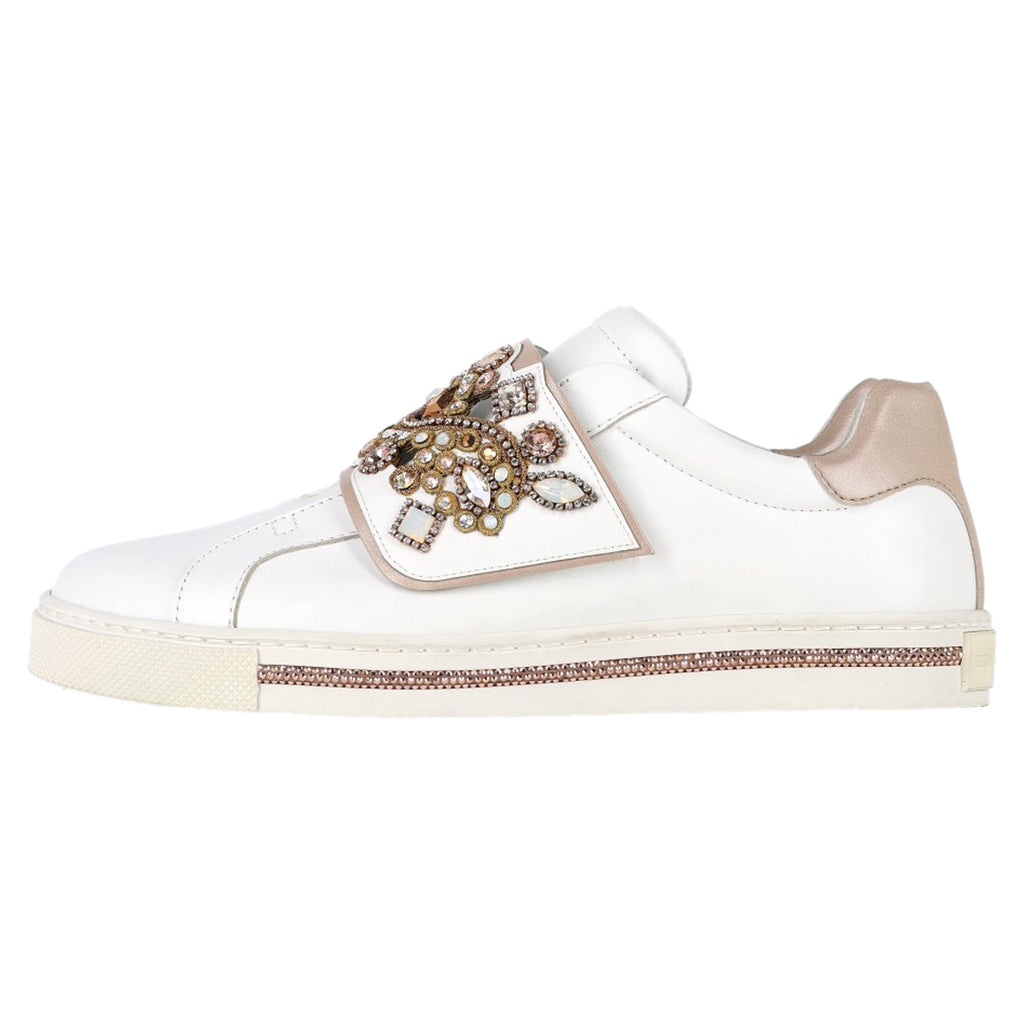 René Caovilla Jewel-Embellished Sneakers in White Leather